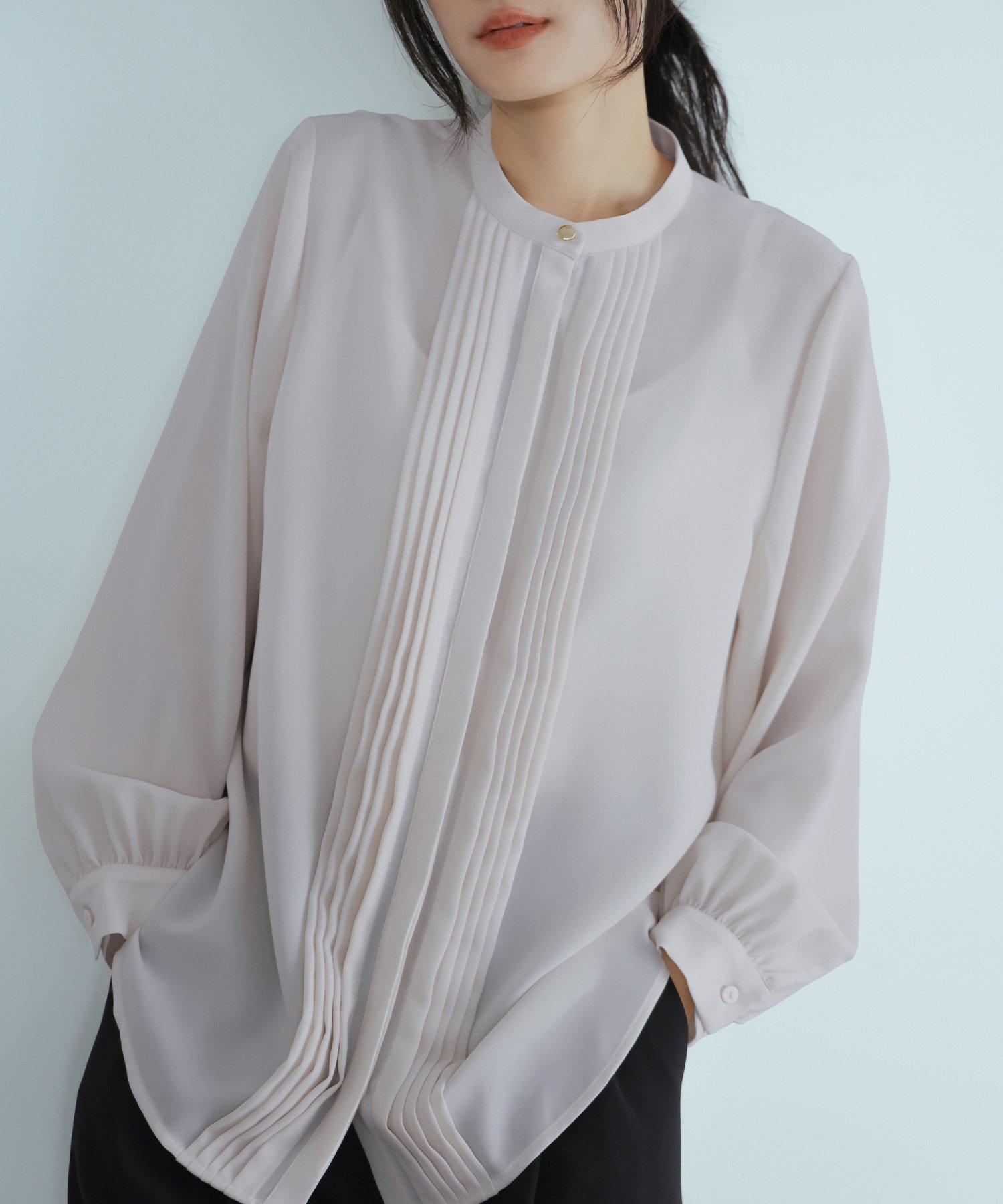 GIRL｜ピンタックスタンドカラーブラウス オフィス ビジネス