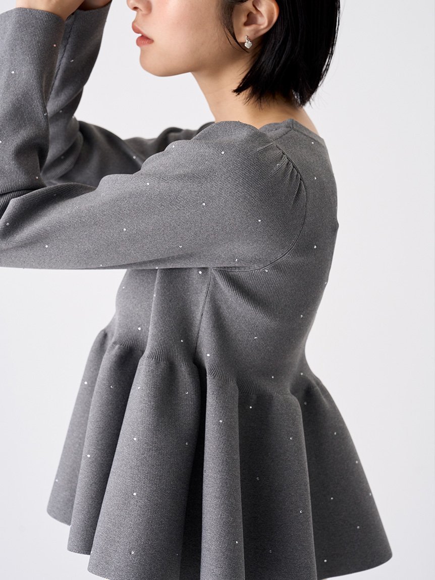 CELFORD｜【ウォッシャブル】ホットフィットビジューペプラムニット