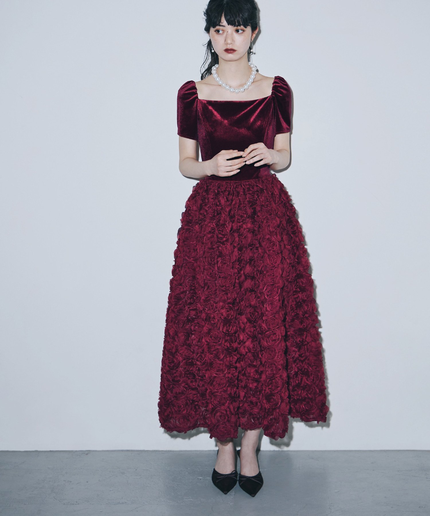 bflat｜ベロアロゼットフレアドレス | Rakuten Fashion(楽天