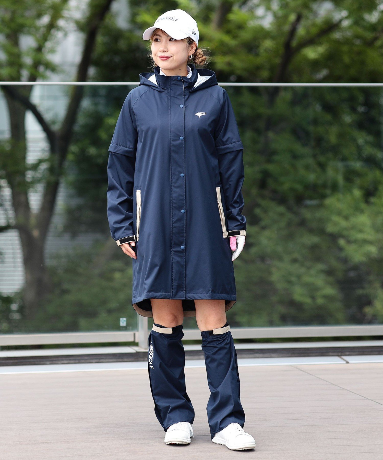 極美品　ビームスゴルフ　2WAY レインコート 2　ロゴ　総柄　ブラック　フード BEAMS GOLF｜<WOMEN>BEAMS GOLF ORANGE LABEL / 2WAY レインコート