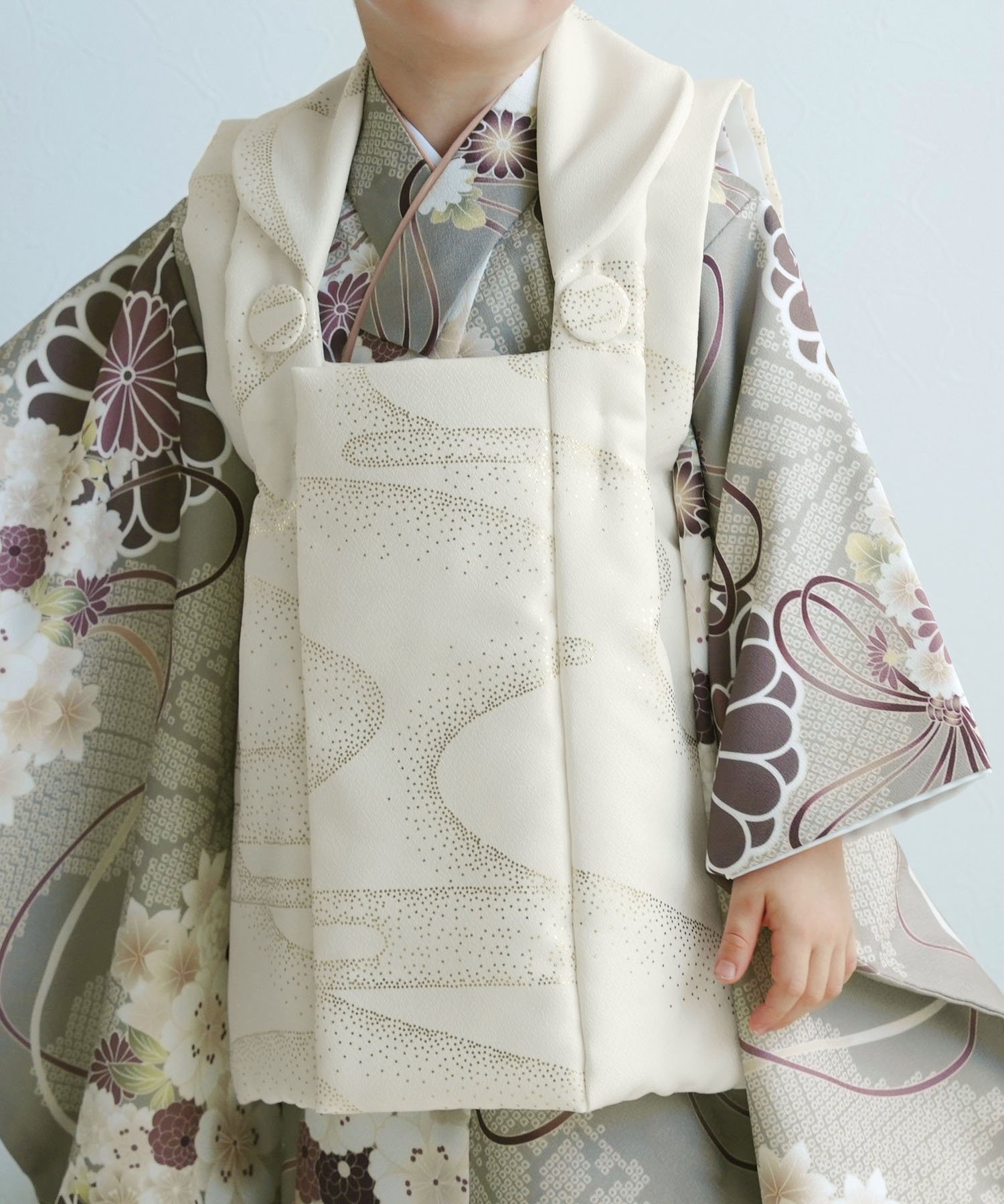 ひよこ商店 七五三 着物フルセット3歳男の子 クリーム金彩×翡翠の菊