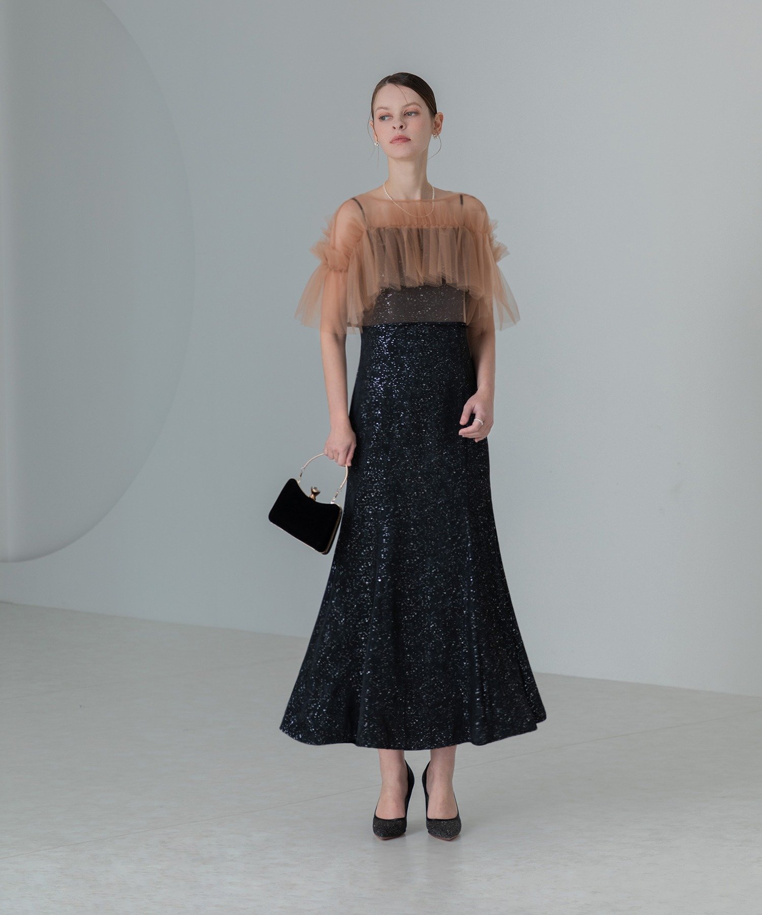 Leja｜LEJA-チュールフリルボレロペイントマーメイドワンピースドレス