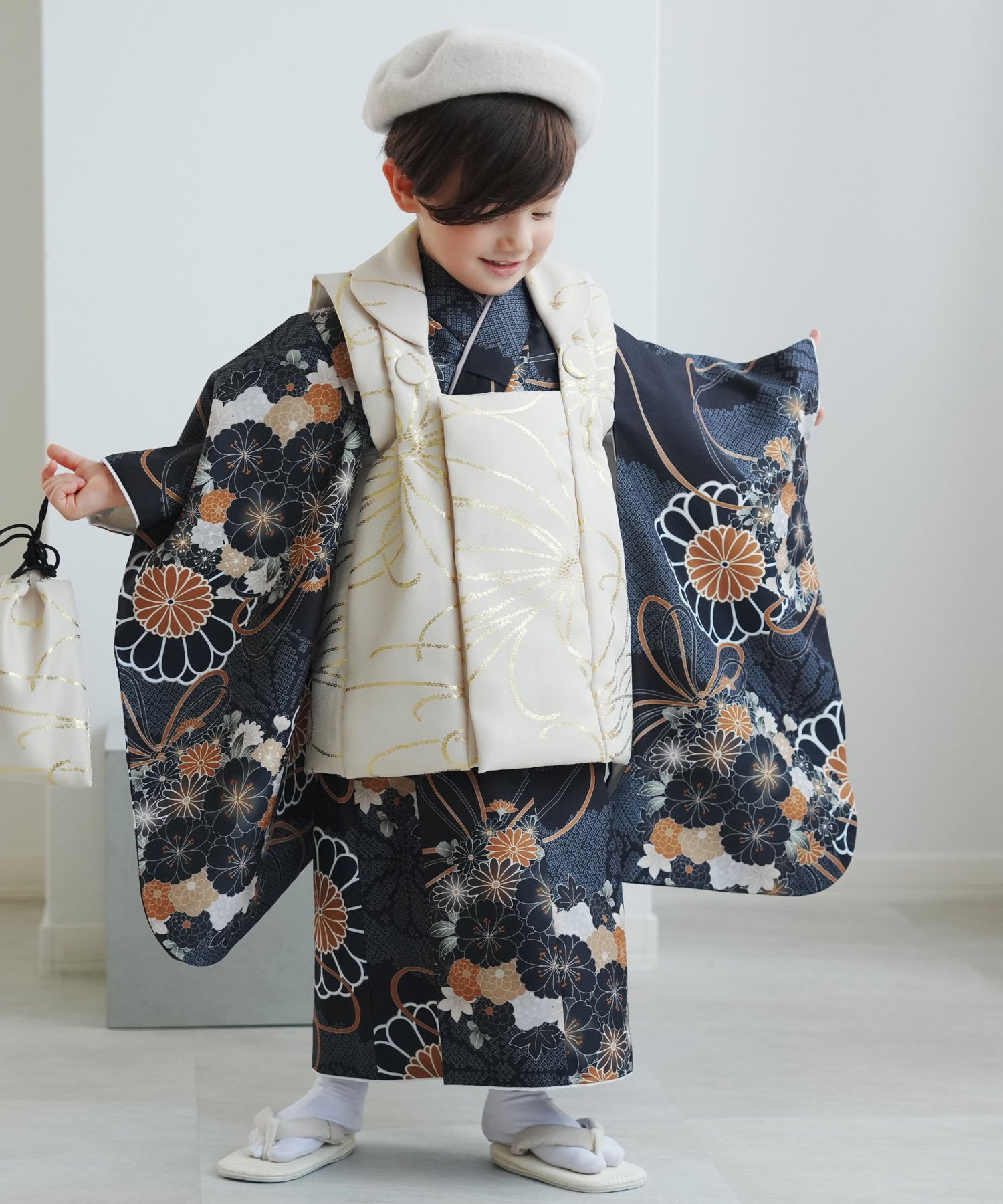 utatane｜ひよこ商店 七五三 着物 3歳 男の子 被布フルセット ベージュ