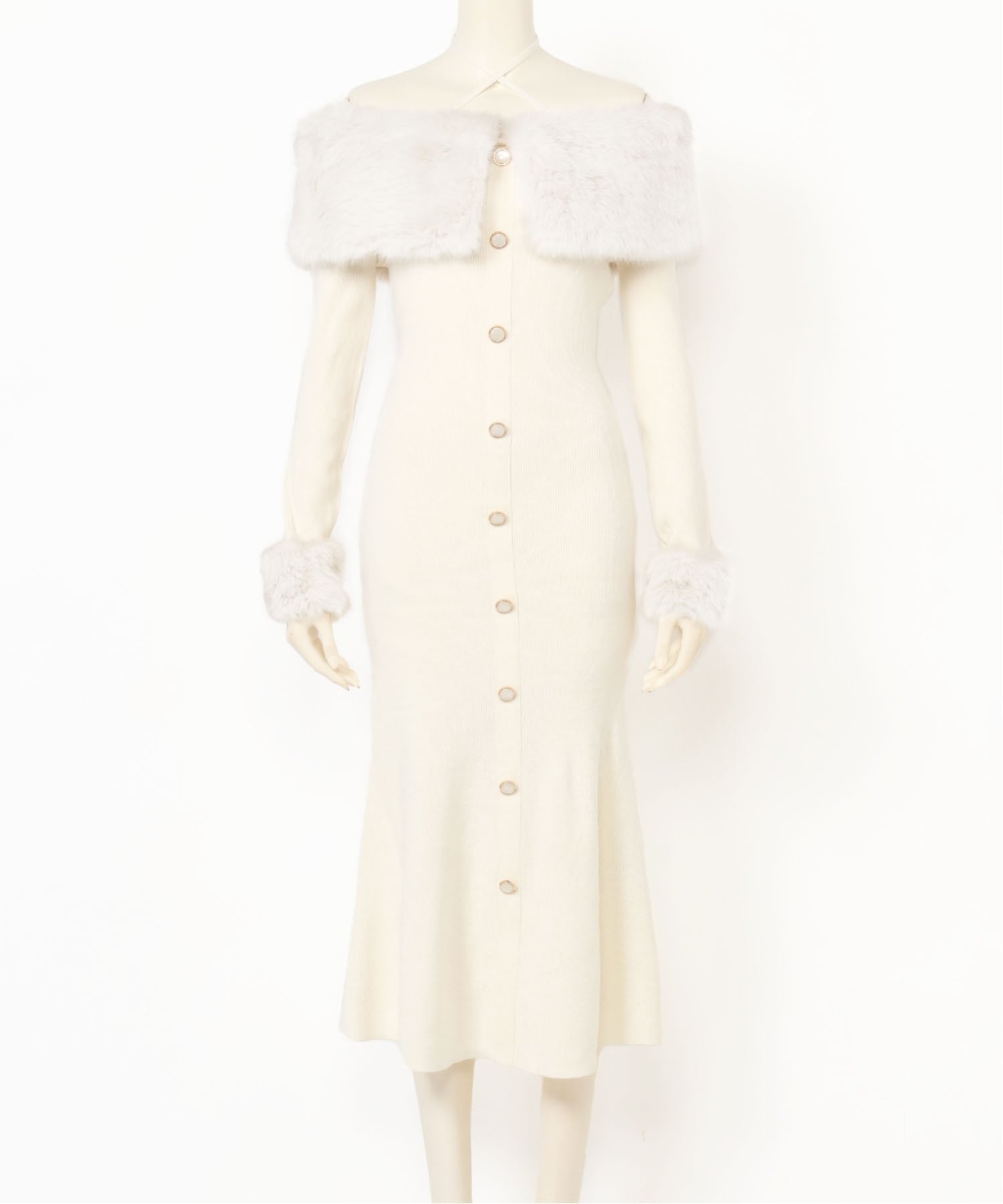 LIP SERVICE｜LIP SERVICE/(W)ファーオフショルボタンニットワンピース