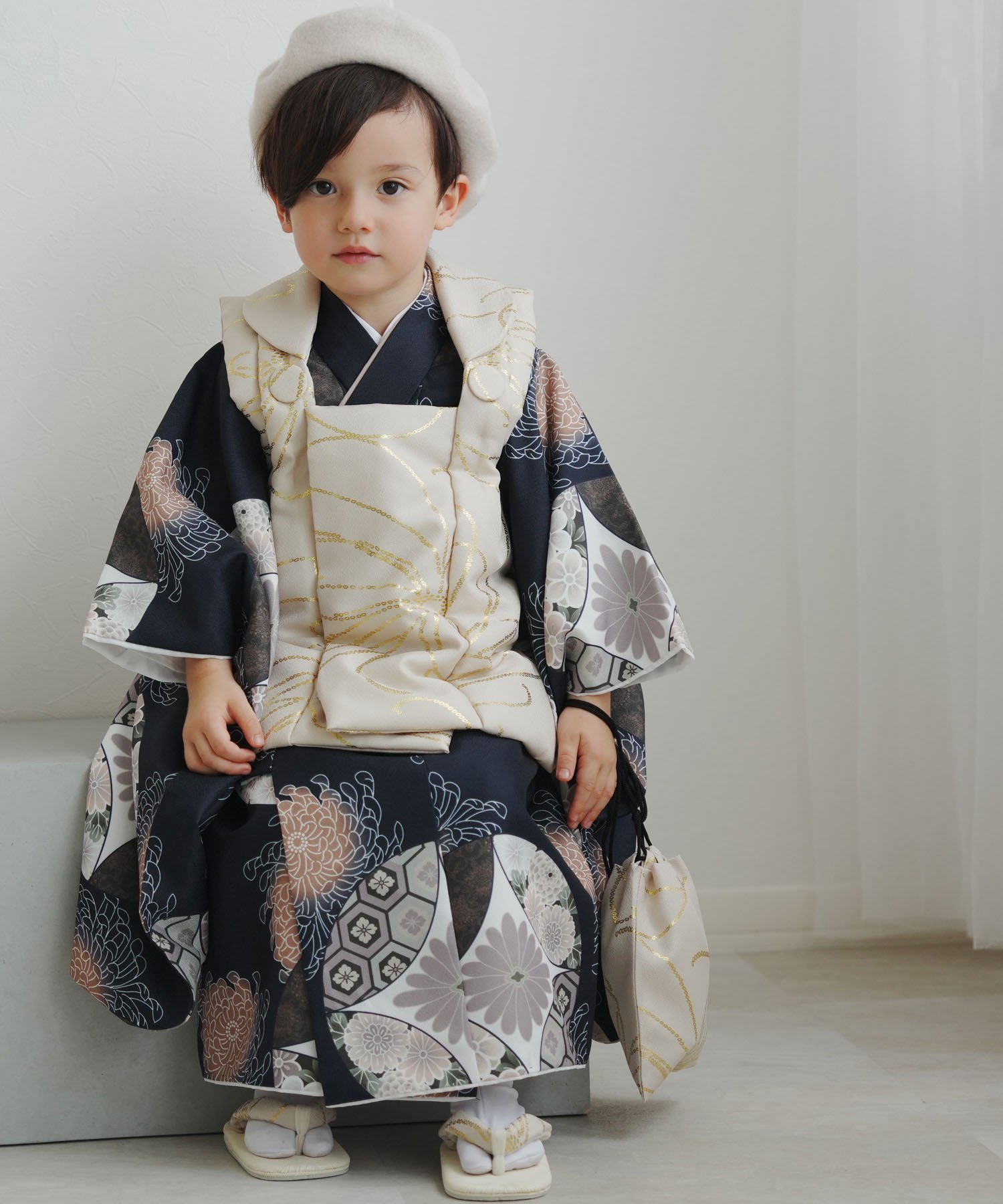 utatane｜ひよこ商店 七五三 着物 3歳 男の子 被布フルセット ベージュ