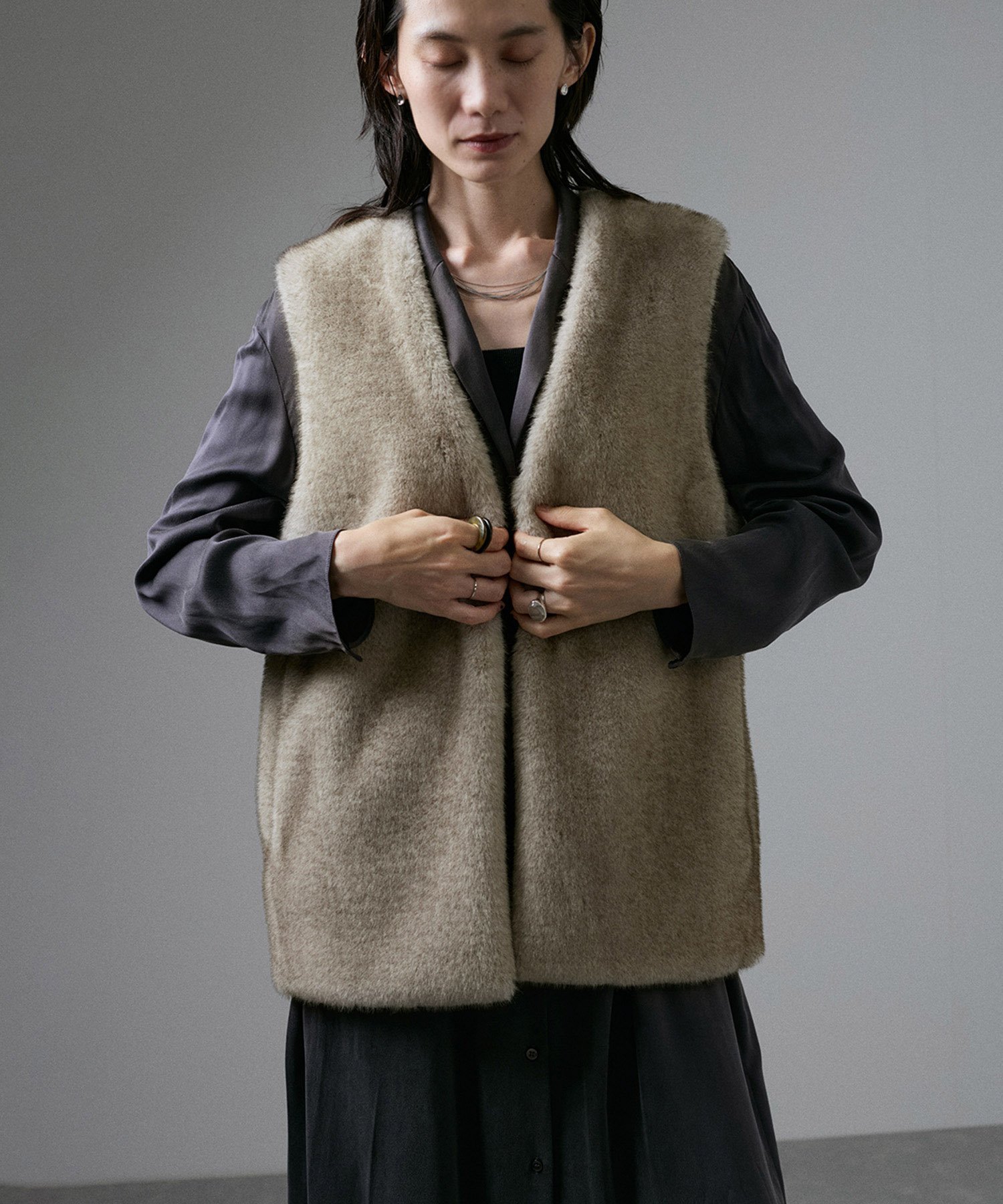 SALON adam et rope'｜ミンクライクエコファージレ/ベスト【制電機能