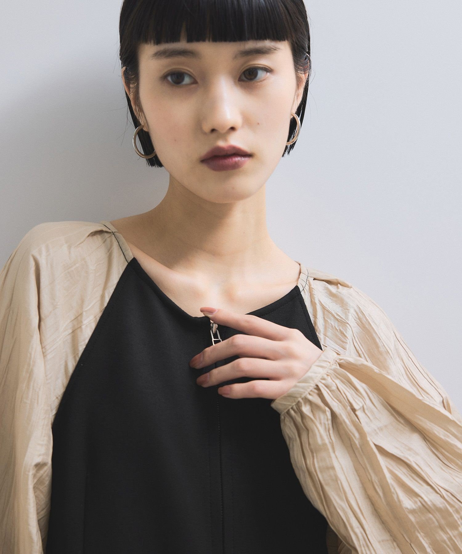 ADAM ET ROPE'｜【WEB限定】フロントZIPコンビギャザーワンピース