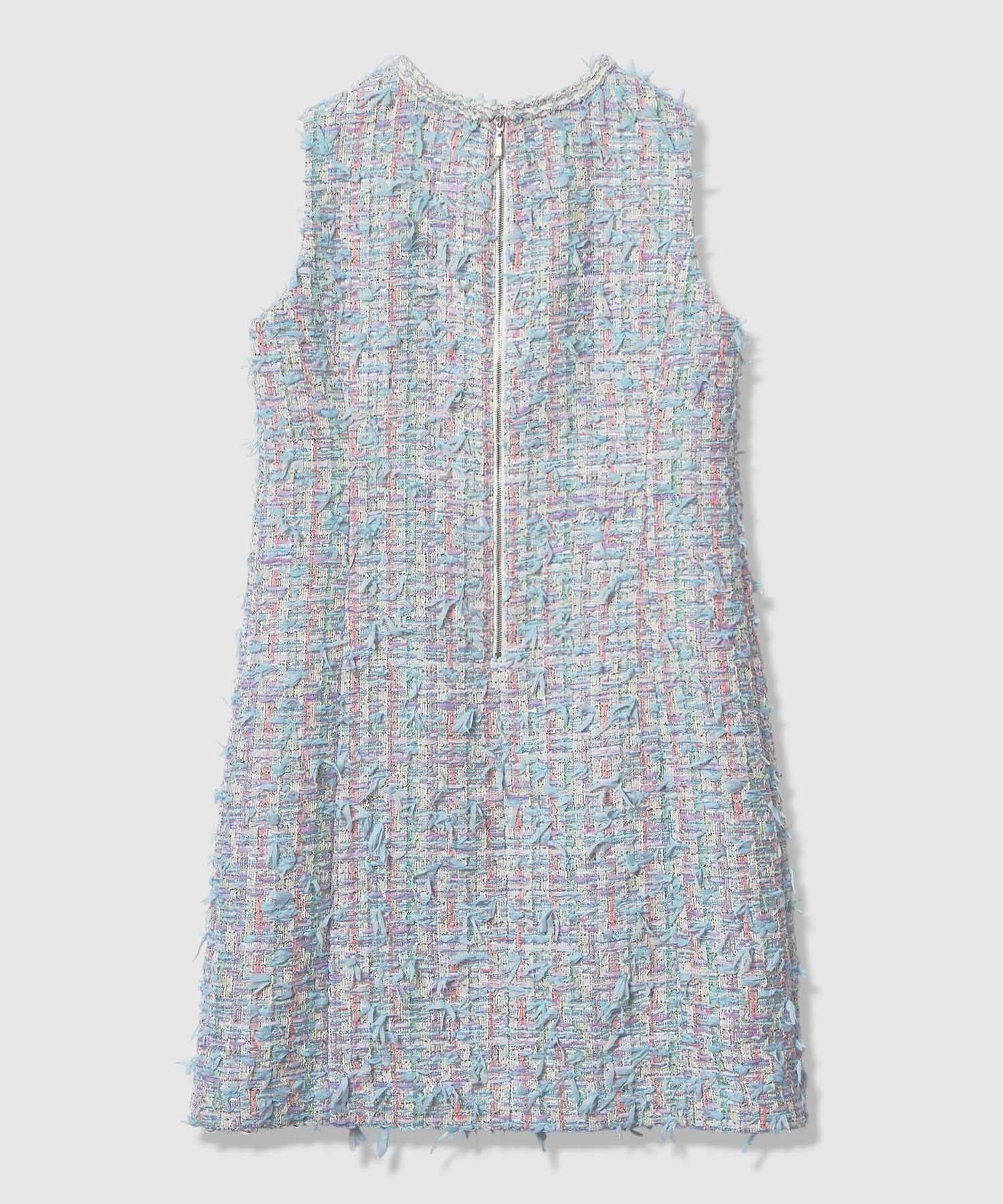 ANAYI｜ブルーミックスツイードVネック ワンピース | Rakuten Fashion