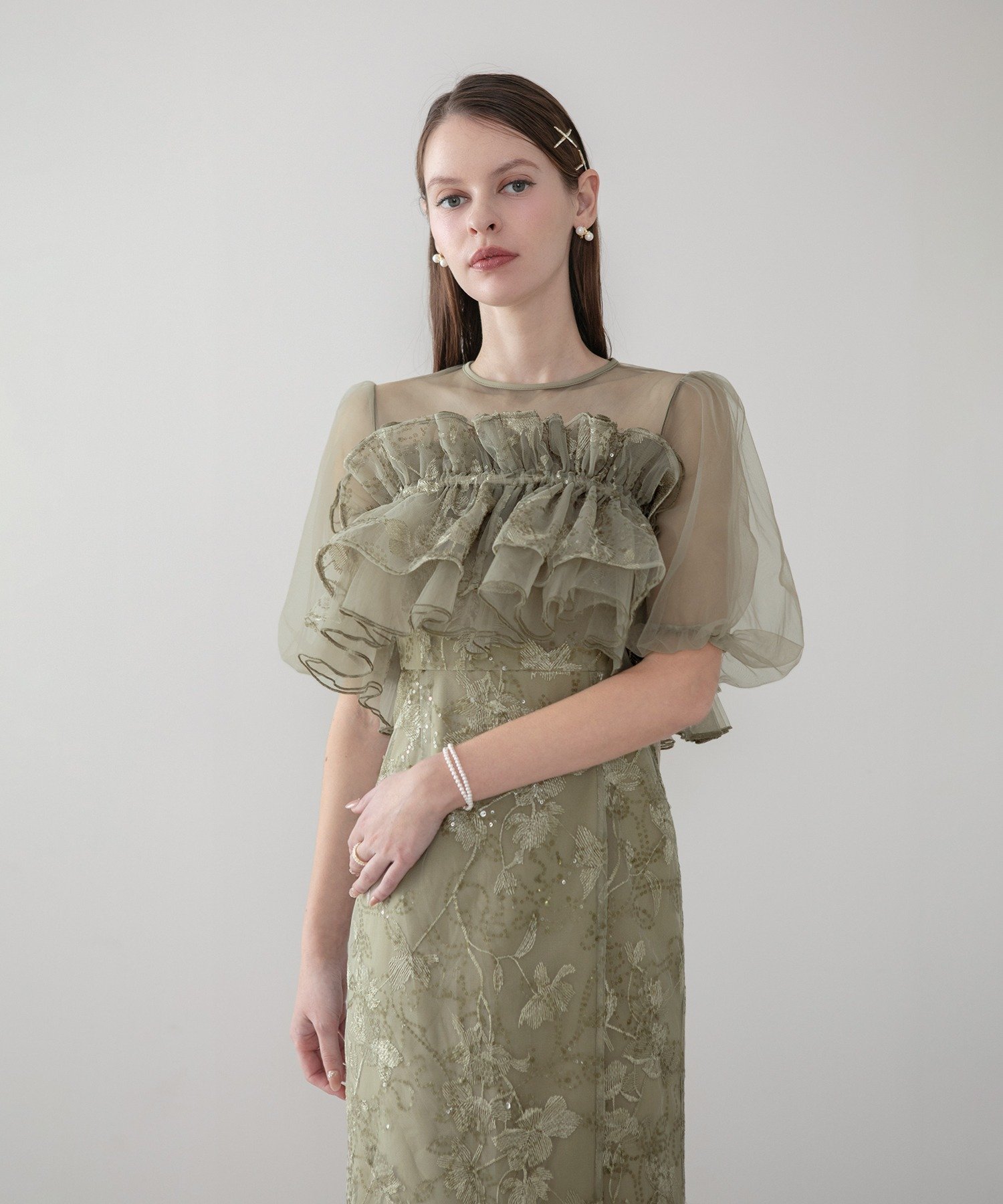 Leja｜3WAYチュールラッフルフラワースパンコールIラインワンピース