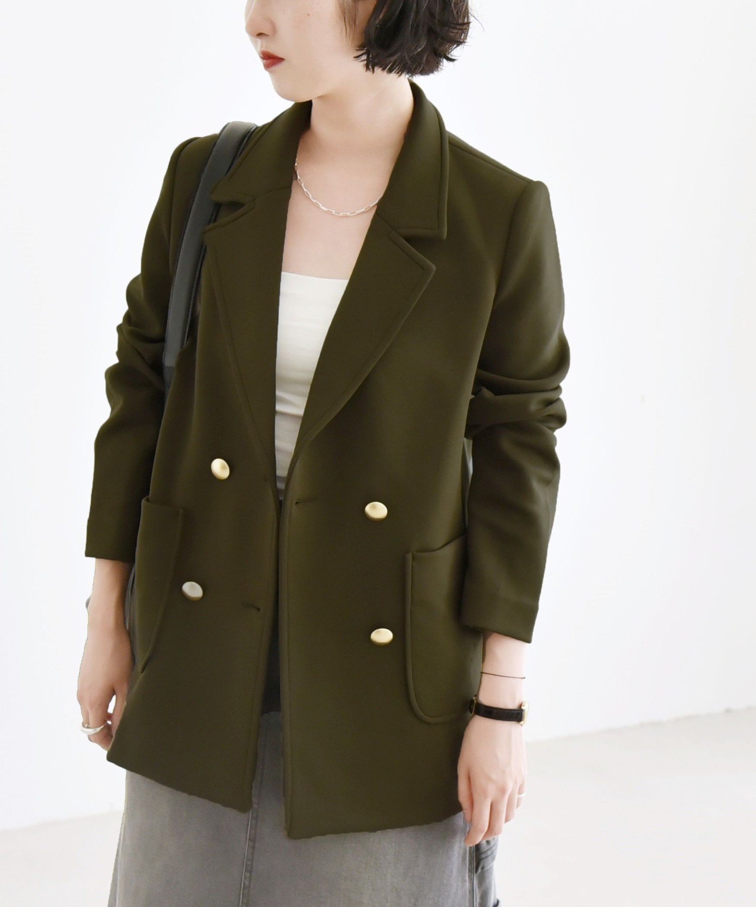 quaranciel カランシエル　ジャージーテーラードジャケット　洗濯可能　金 SHIPS｜quaranciel:<洗濯機可能>ジャージー テーラード ダブル