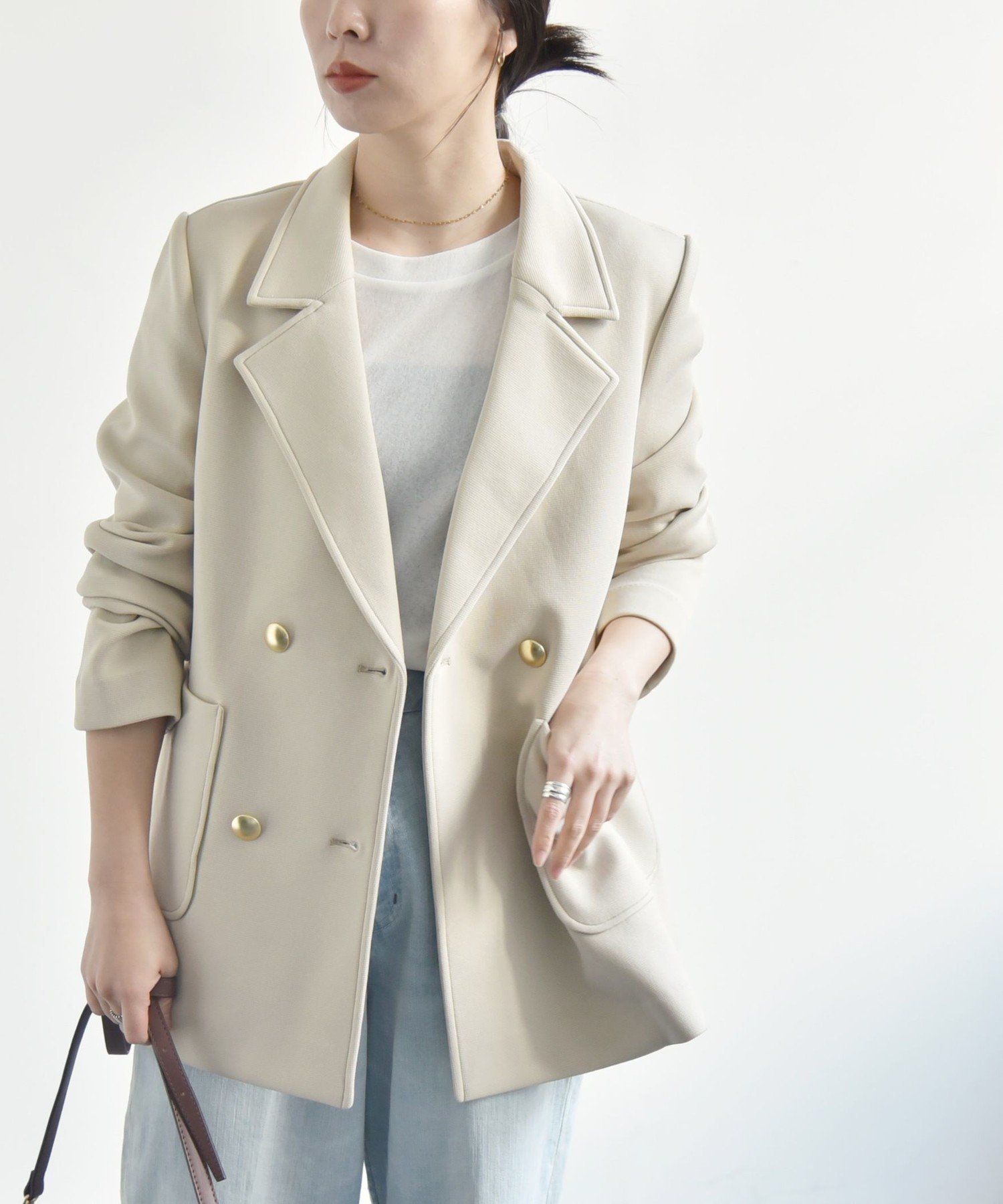 ジャージーテーラードジャケット　サイズ1 SHIPS｜quaranciel:<洗濯機可能>ジャージー テーラード ダブル