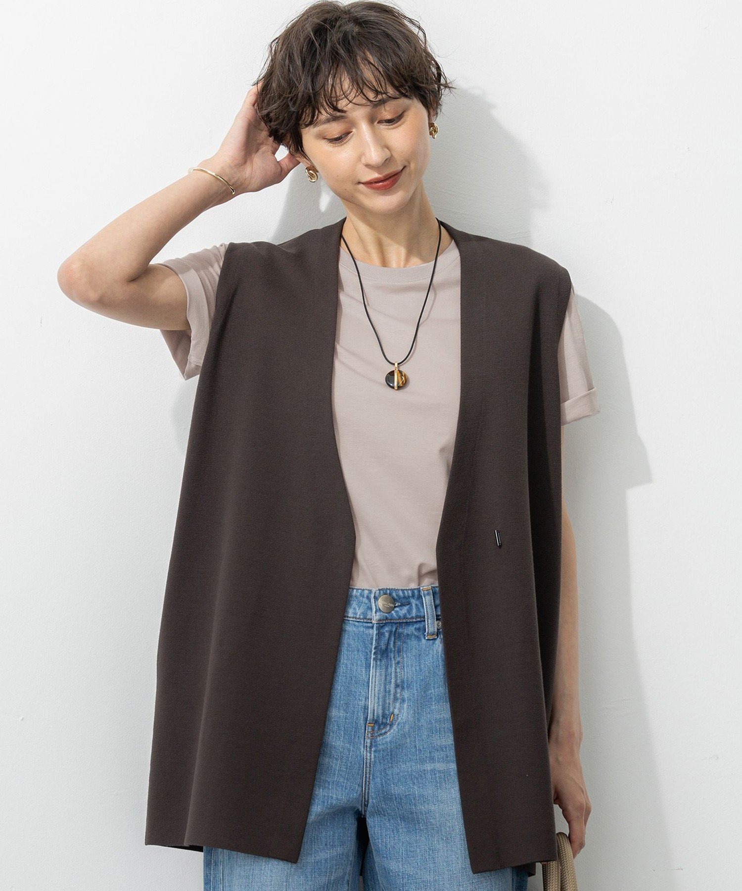 23区｜【洗える/吊り干しOK】ヴィスコースストレッチ ニットベスト