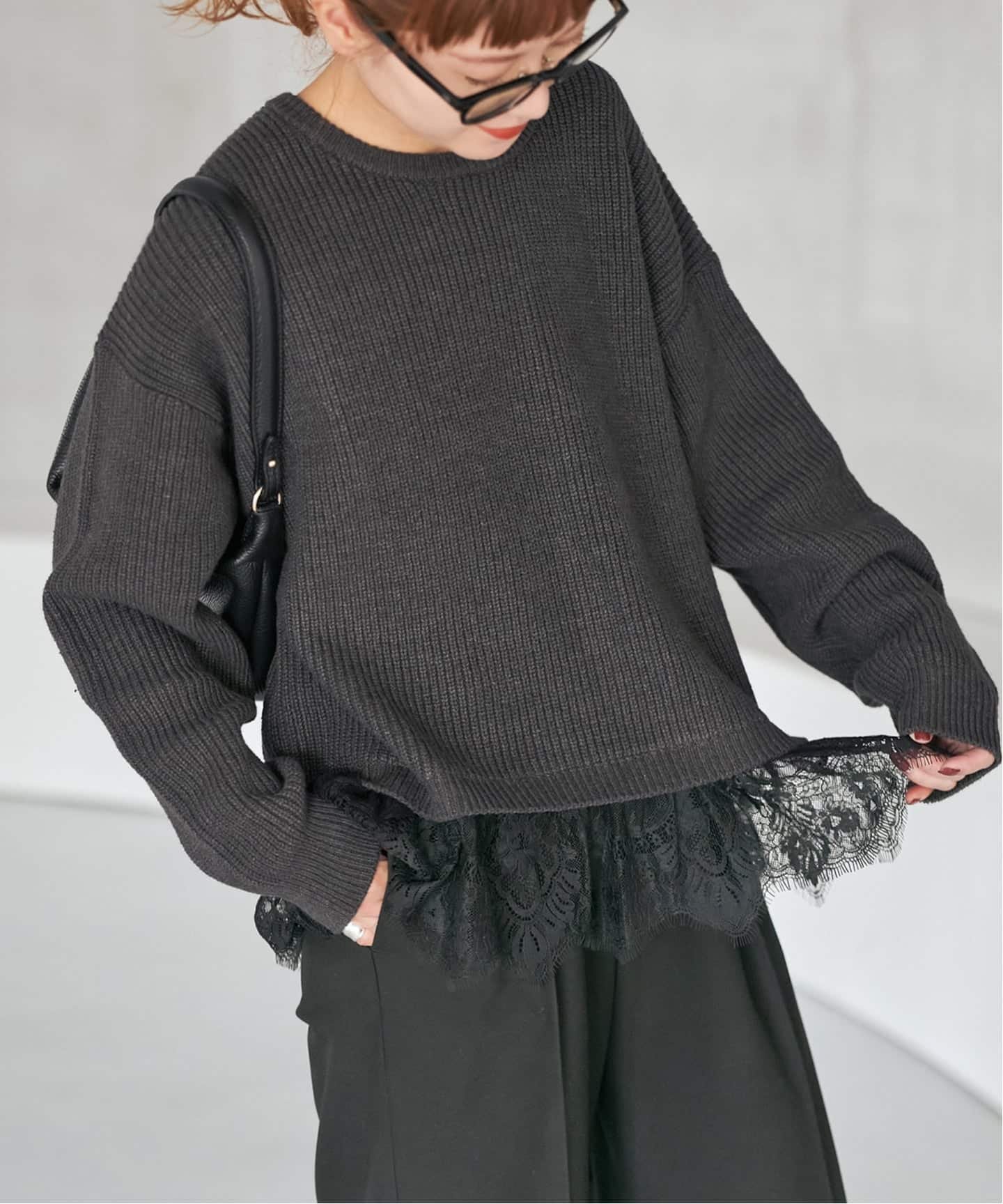 Spick & Span｜《追加3》レースドッキング畦ニットプルオーバー