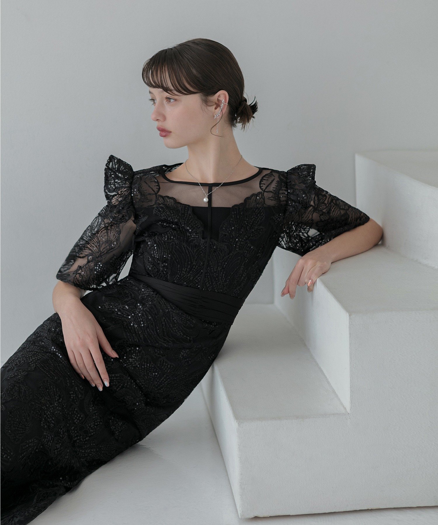 Leja｜LEJA-花柄レースシアーフリルマーメイドワンピースドレス 結婚式