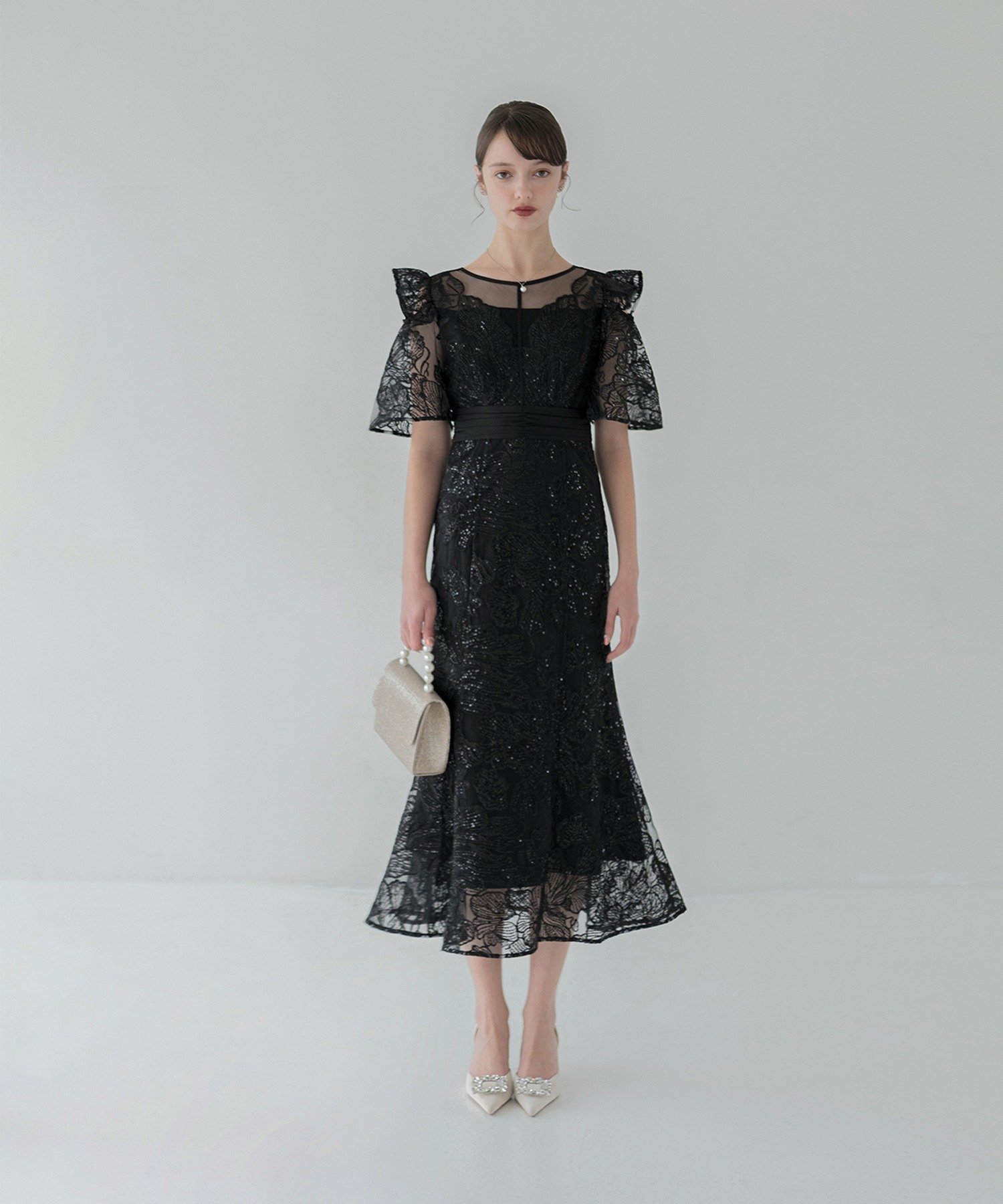 Leja｜LEJA-花柄レースシアーフリルマーメイドワンピースドレス 結婚式