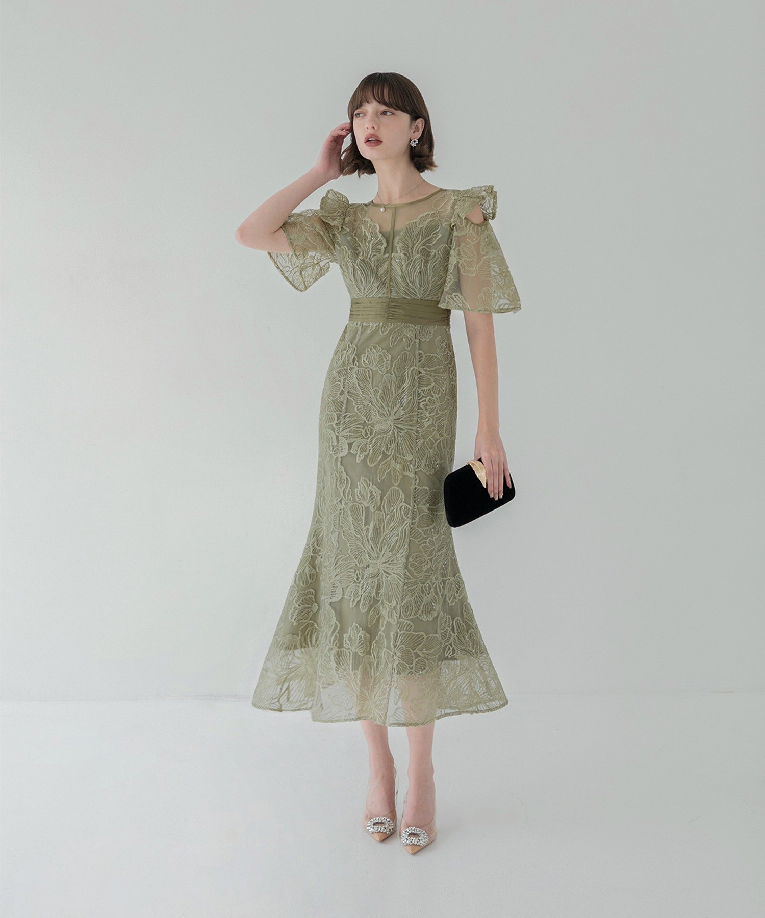 Leja｜LEJA-花柄レースシアーフリルマーメイドワンピースドレス 結婚式