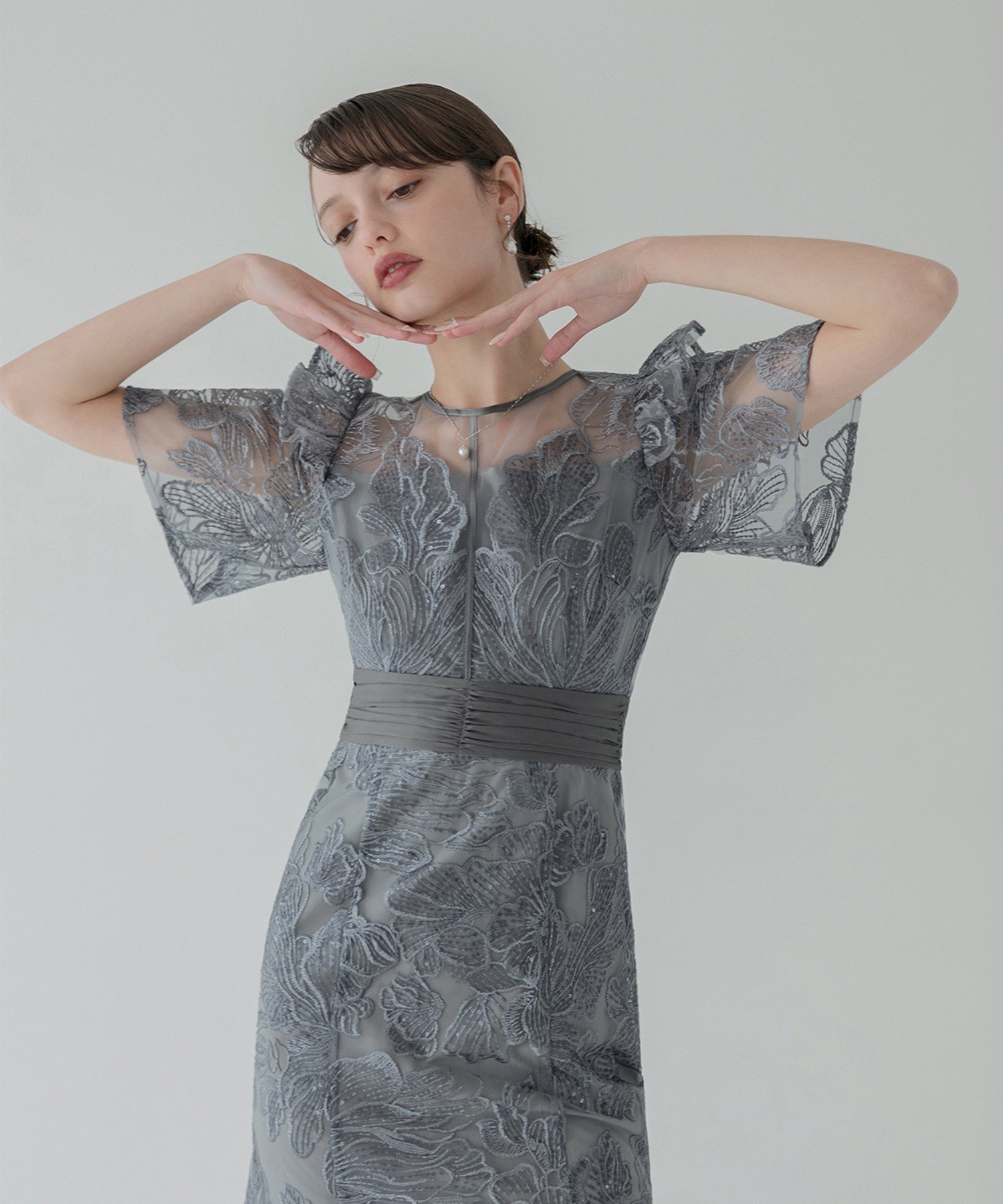 Leja｜LEJA-花柄レースシアーフリルマーメイドワンピースドレス 結婚式