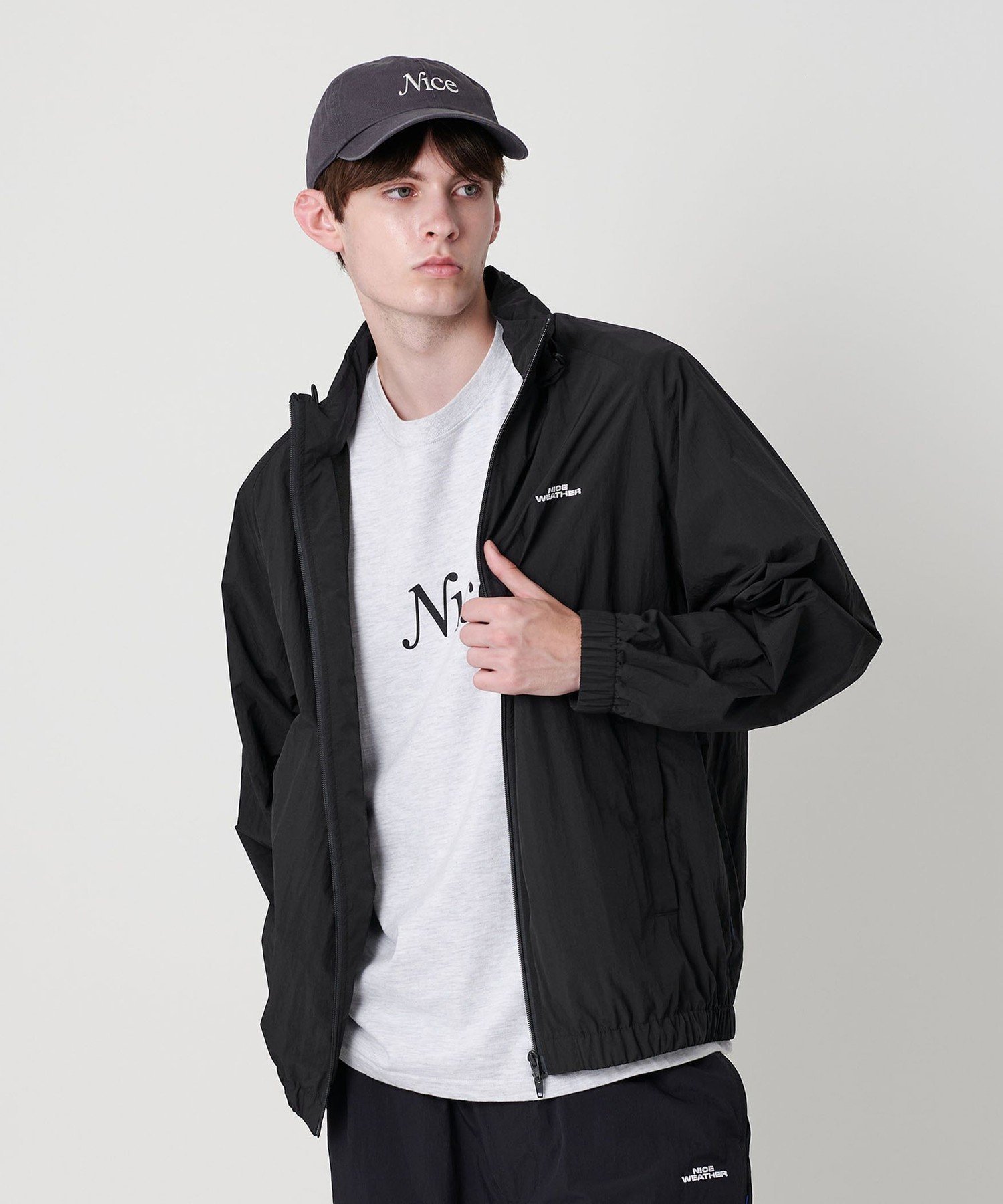 ＜NICE WEATHER＞ナイロン スタンドブルゾンセットアップ　ライトグレー セール】＜NICE WEATHER＞ナイロン スタンドブルゾン（ナイロン