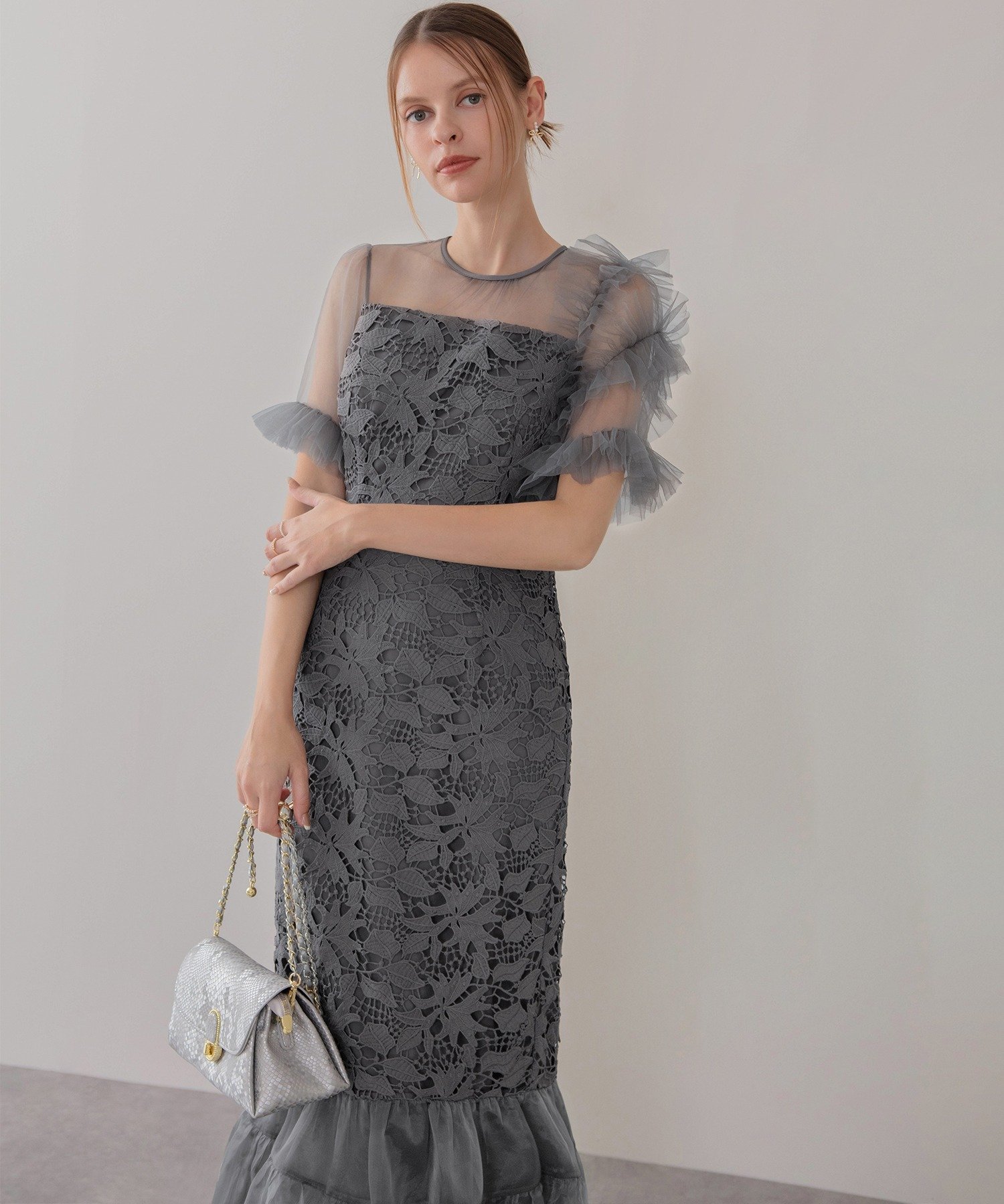 Leja｜Leja-アシンメトリーチュールスリーブレースフリルヘムIライン