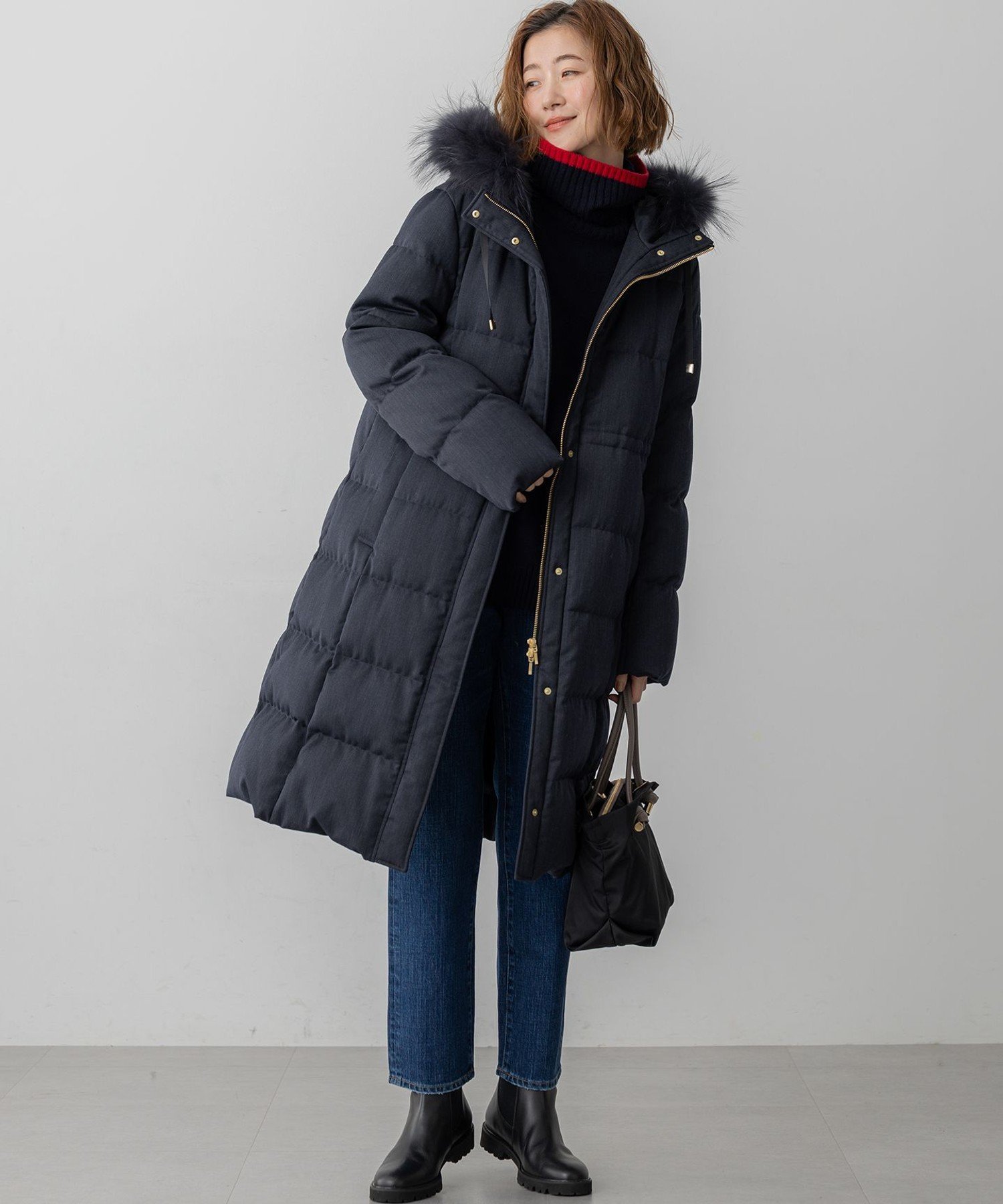 23区｜【FUDGE掲載/洗える】ウールカシミヤ コンビカラー オフタートル