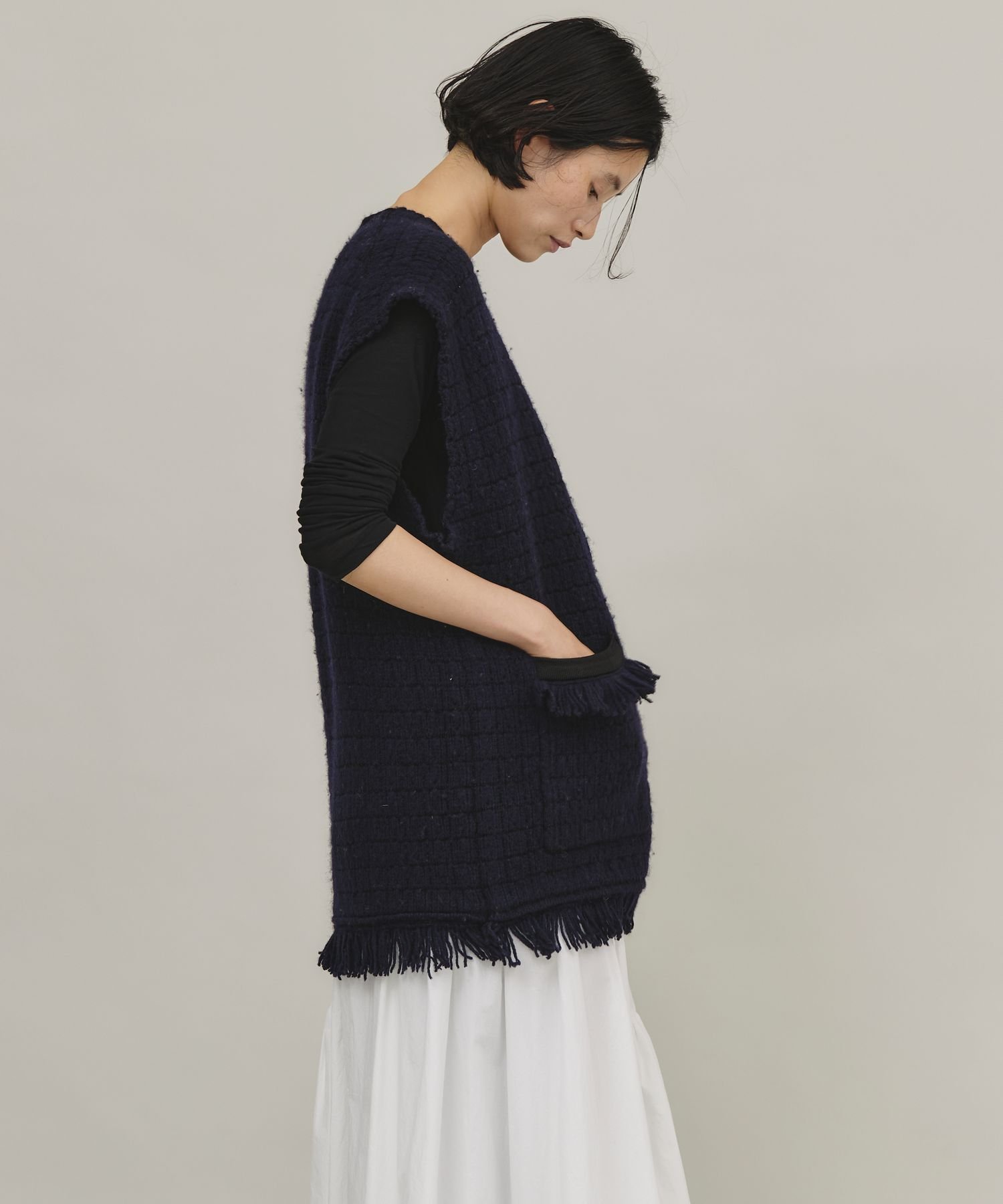 Curensology｜ツイーディフリンジニットベスト | Rakuten Fashion(楽天