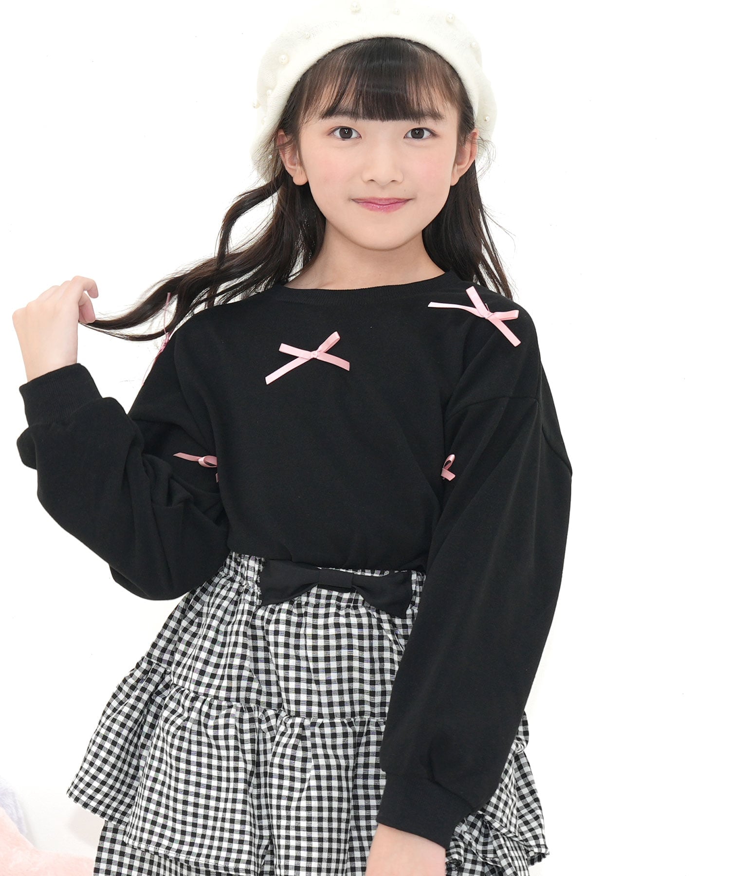 韓国子供服 Bee｜クロップド丈トップス リボン ショート丈 子供服