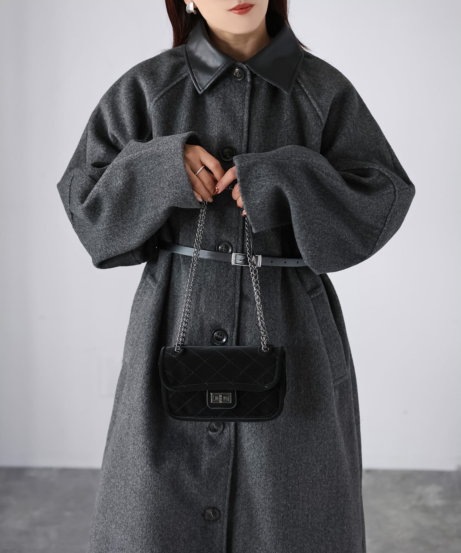 Riberry｜ベルト付き襟フェイクレザーステンカラーコート | Rakuten