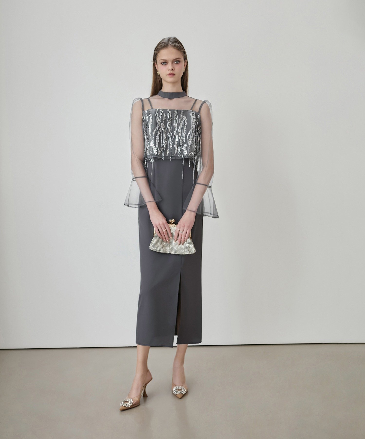 Leja｜Leja-2WAYスパンコールビスチェチュールIラインワンピースドレス