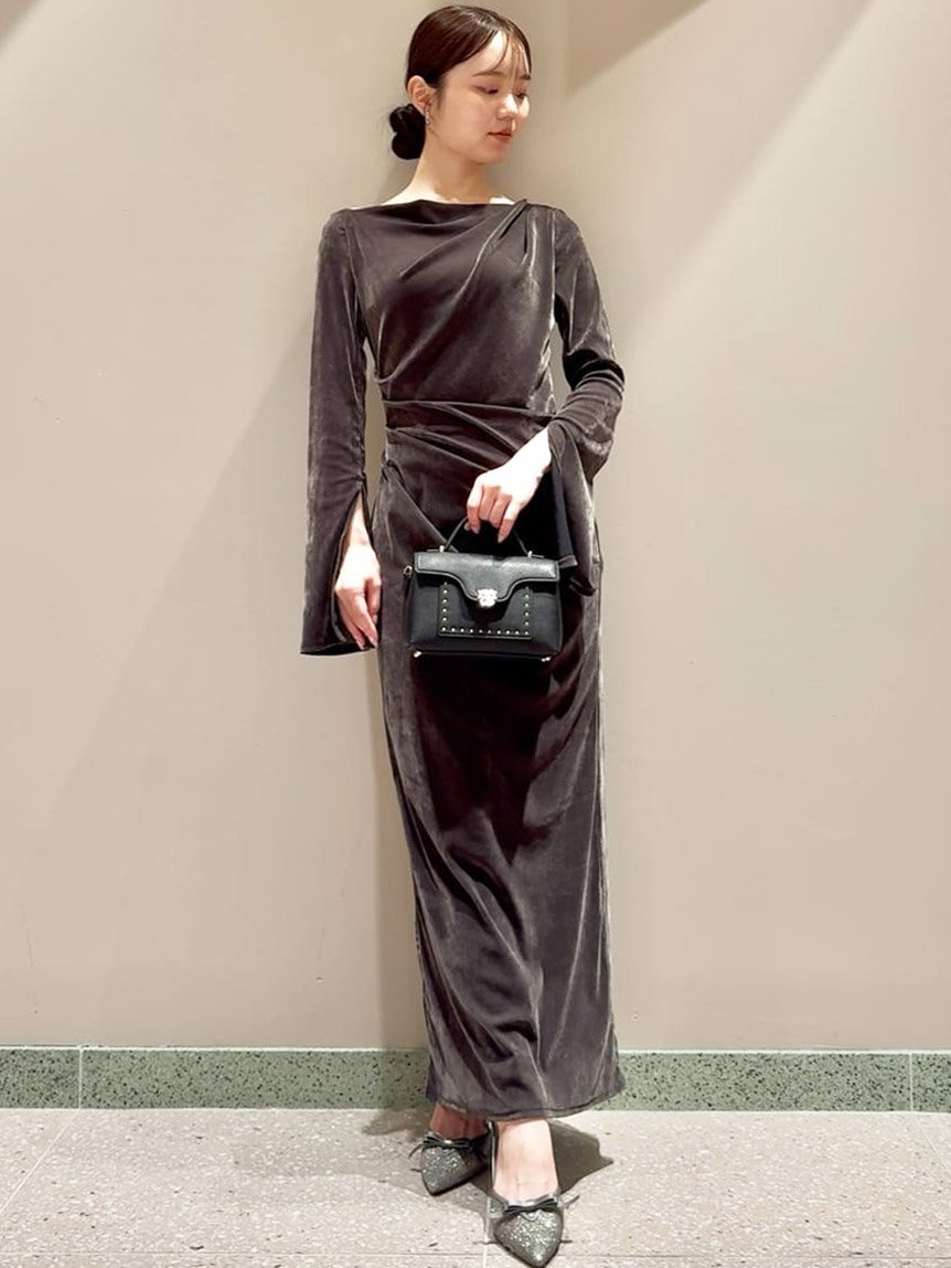 SNIDEL｜フロッキーベロアドレープドレス | Rakuten Fashion(楽天