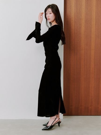 SNIDEL｜フロッキーベロアドレープドレス | Rakuten Fashion(楽天
