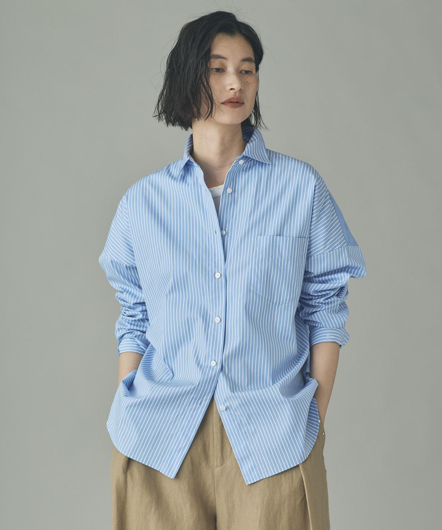Curensology/&RCビッグシャツ/ブルーストライプ Curensology（カレンソロジー） ブラウス シャツ /「＆RC」ビッグ