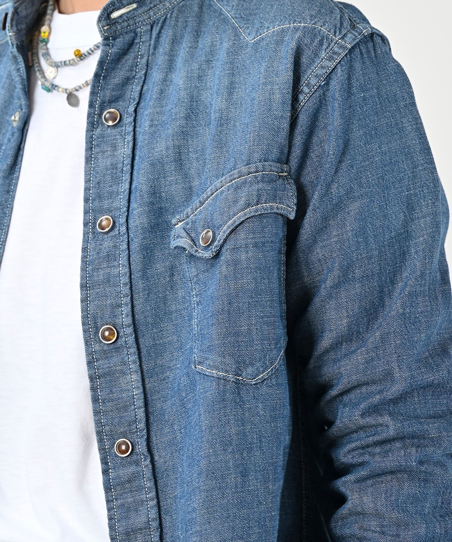 45R｜瑠璃ダンガリーデニムの908イースタンシャツ(加工) | Rakuten