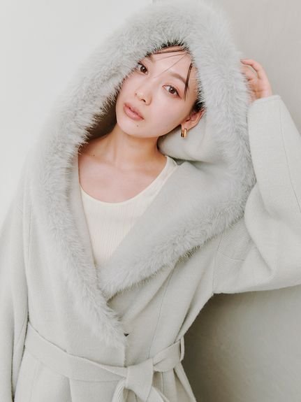 SNIDEL｜ファーフードニットコート | Rakuten Fashion(楽天