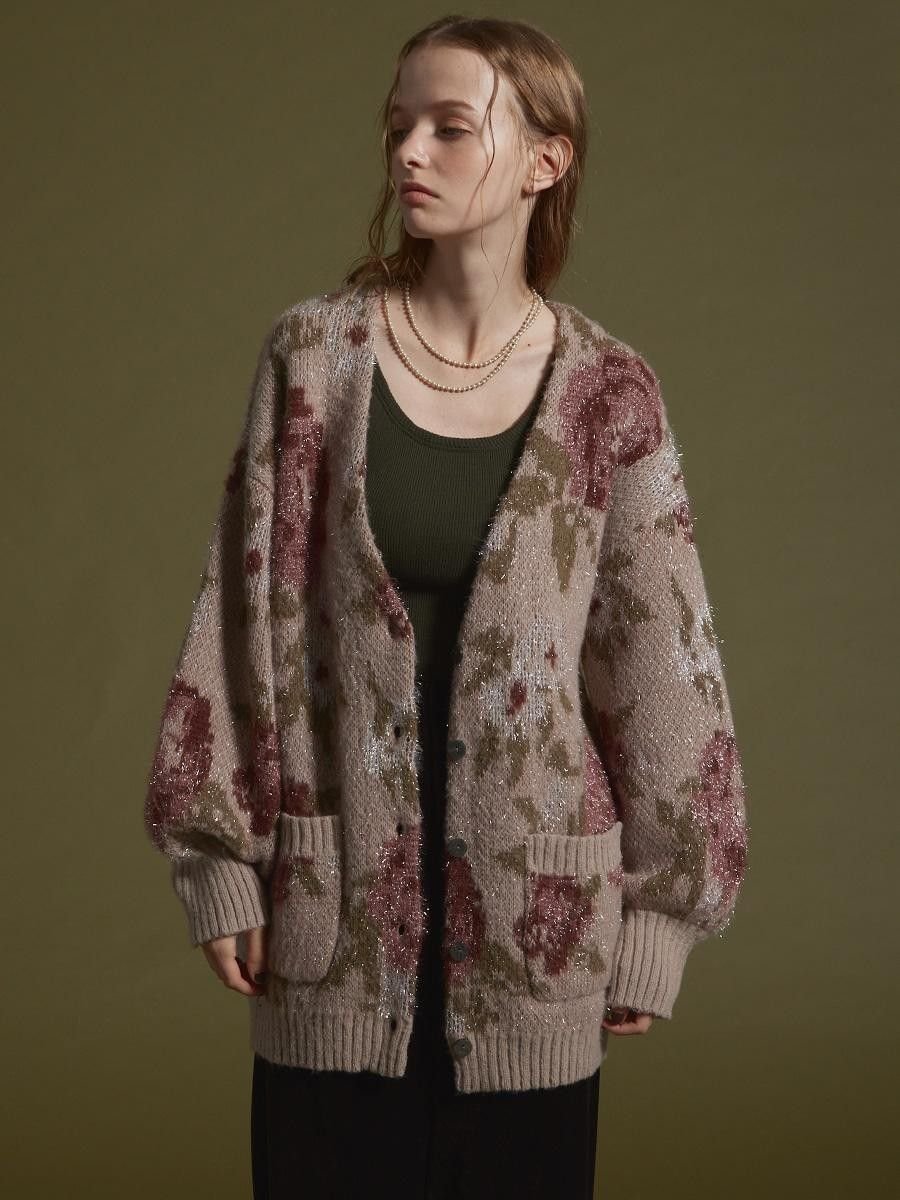 Ample❤フラワーラメニットカーディガン ヤマダヤ 福袋 Ample