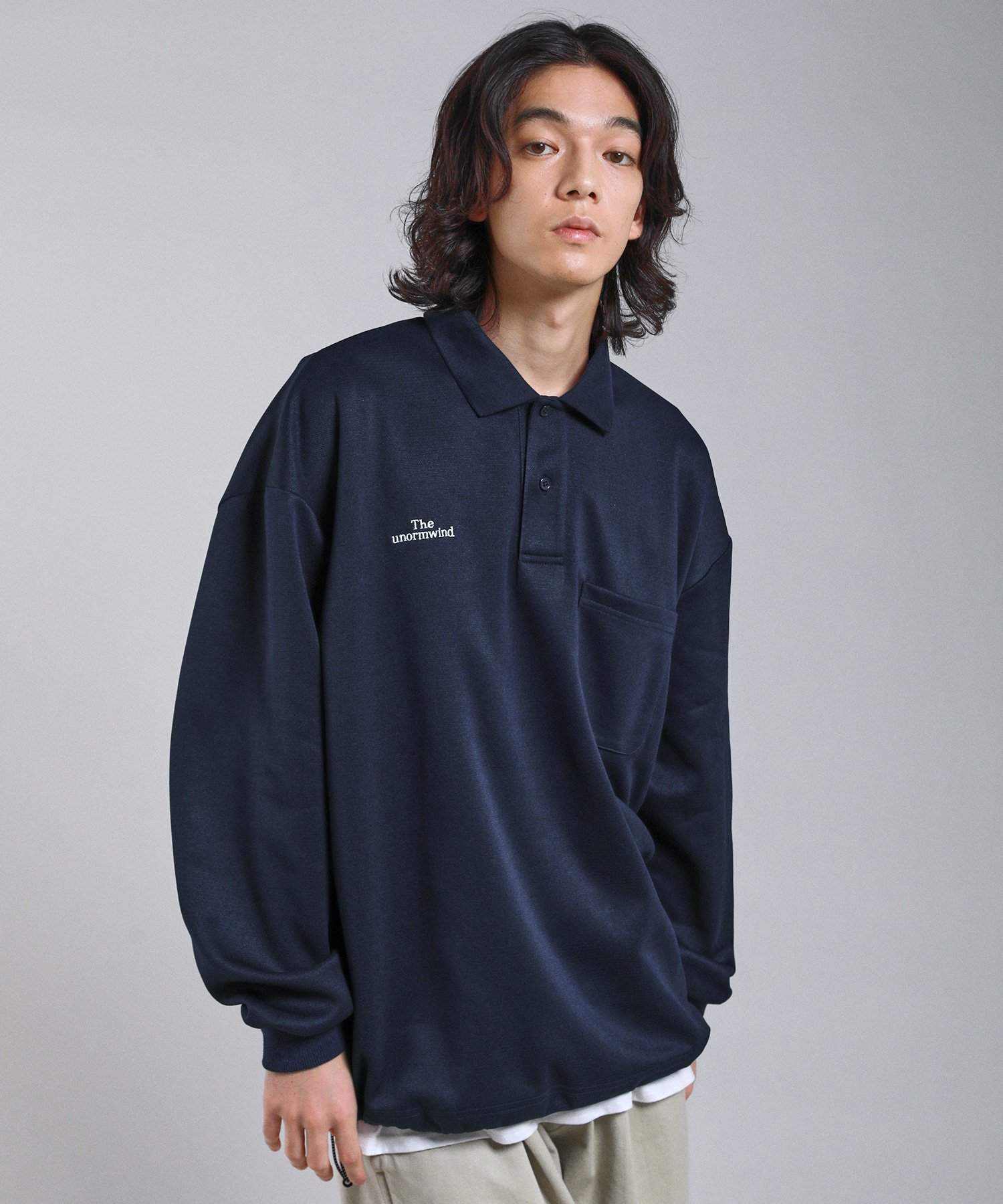 THE CASUAL｜胸ロゴ刺繍裾ドローコード鹿の子ポンチハーフボタン長袖