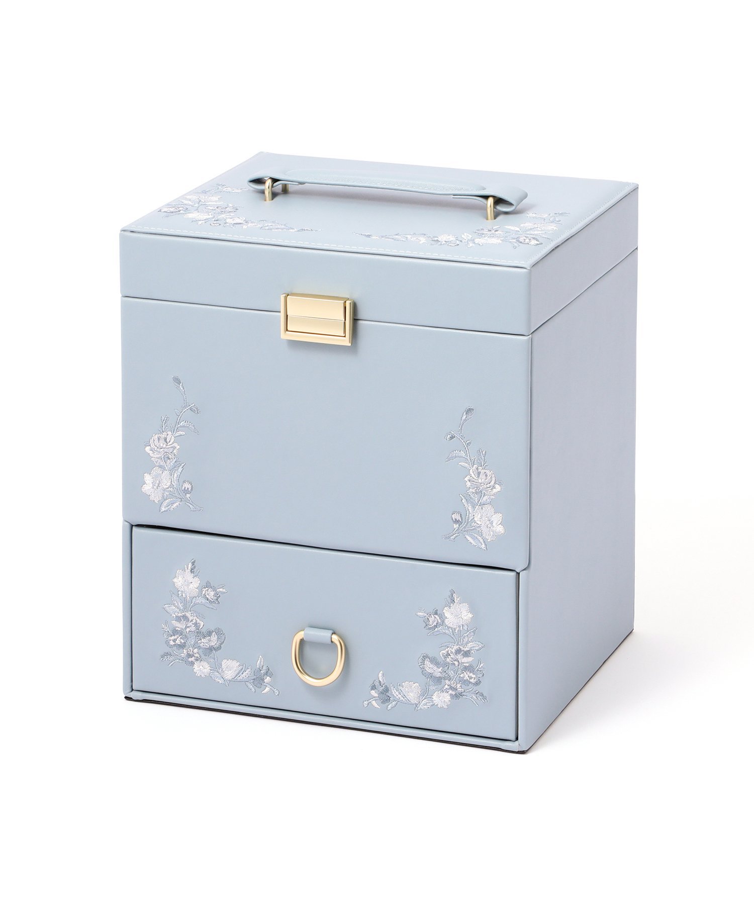 Francfranc｜エンブロイダリーフラワー コスメボックス ブルー