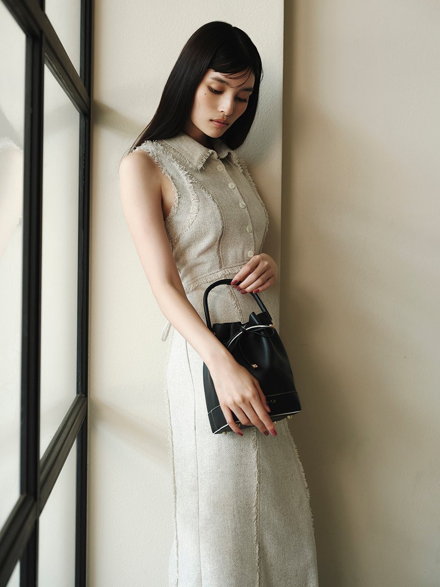 FRAY I.D｜【00サイズ】フリンジデザインツイードポロワンピース