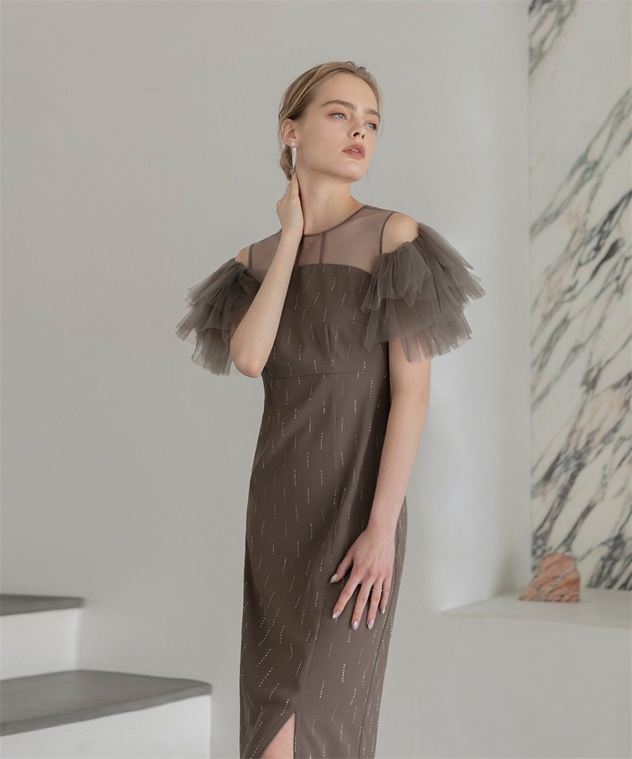 Leja｜LEJA-オープンショルダーチュールIラインワンピースドレス 結婚