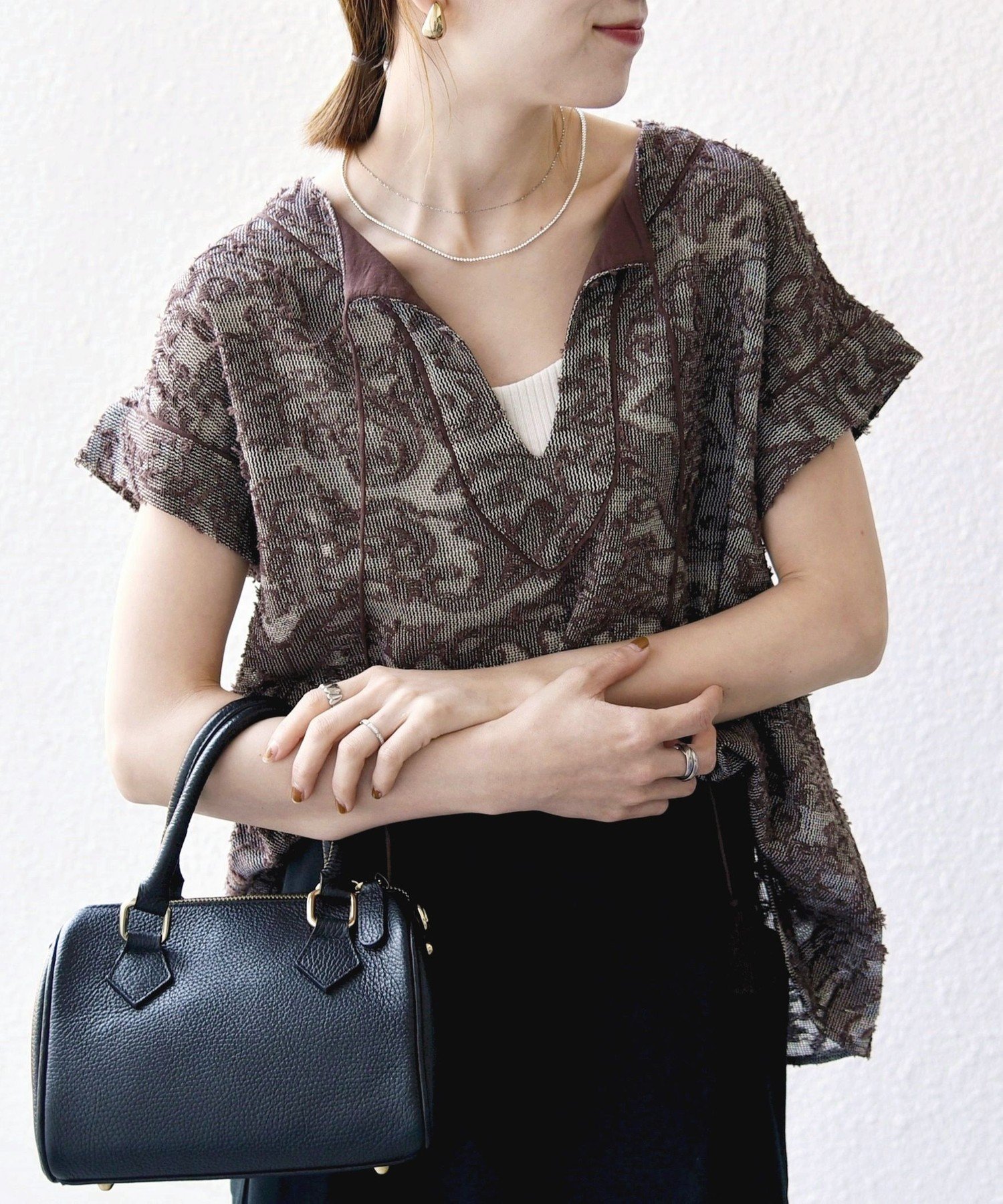 SHIPS any: ♡メッシュ ジャカード カフタン スキッパー ブラウス SHIPS any:〈手洗い可能〉メッシュ ジャカード カフタン スキッパー