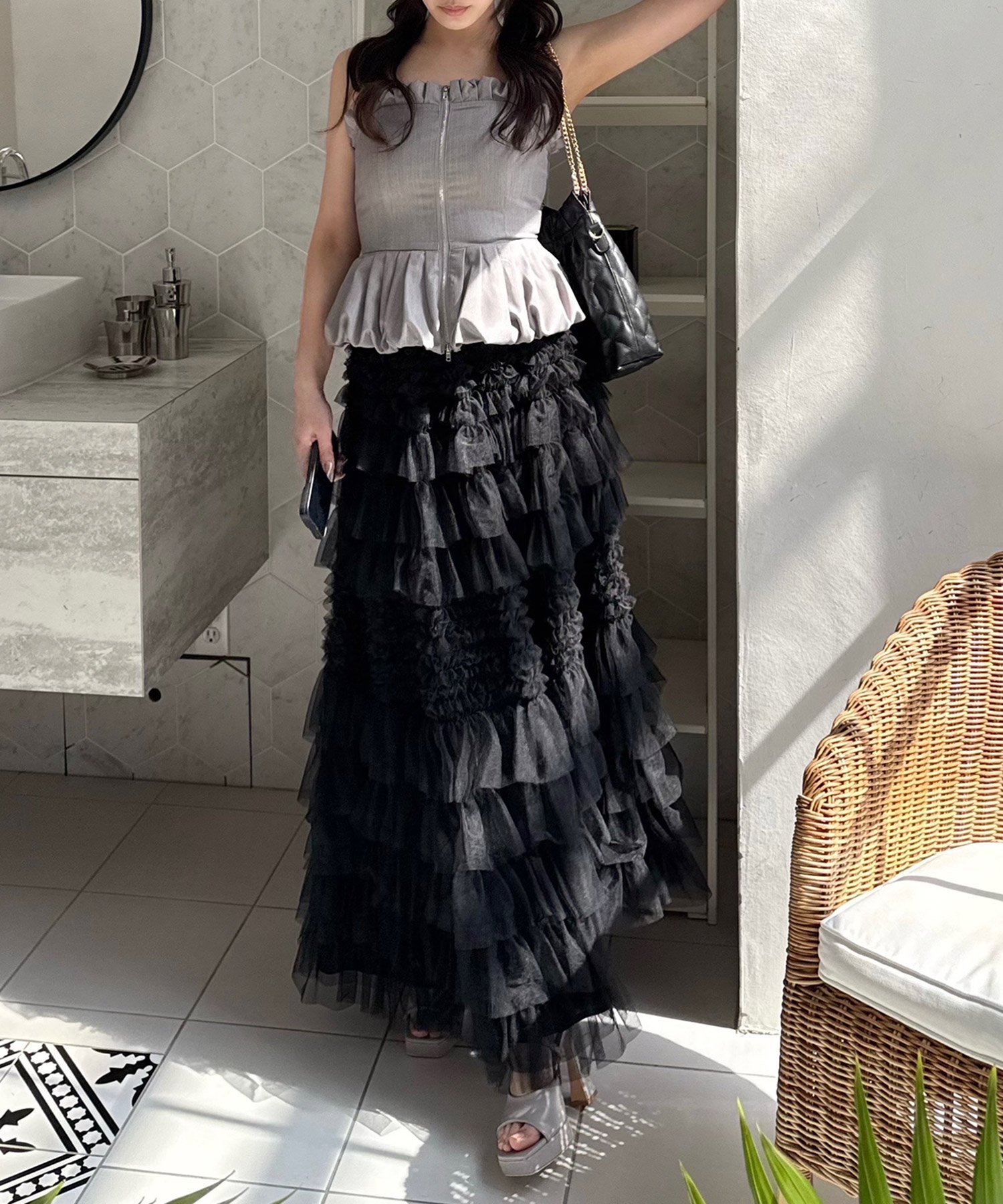 ROYAL PARTY｜チュールティアードマキシスカート | Rakuten Fashion