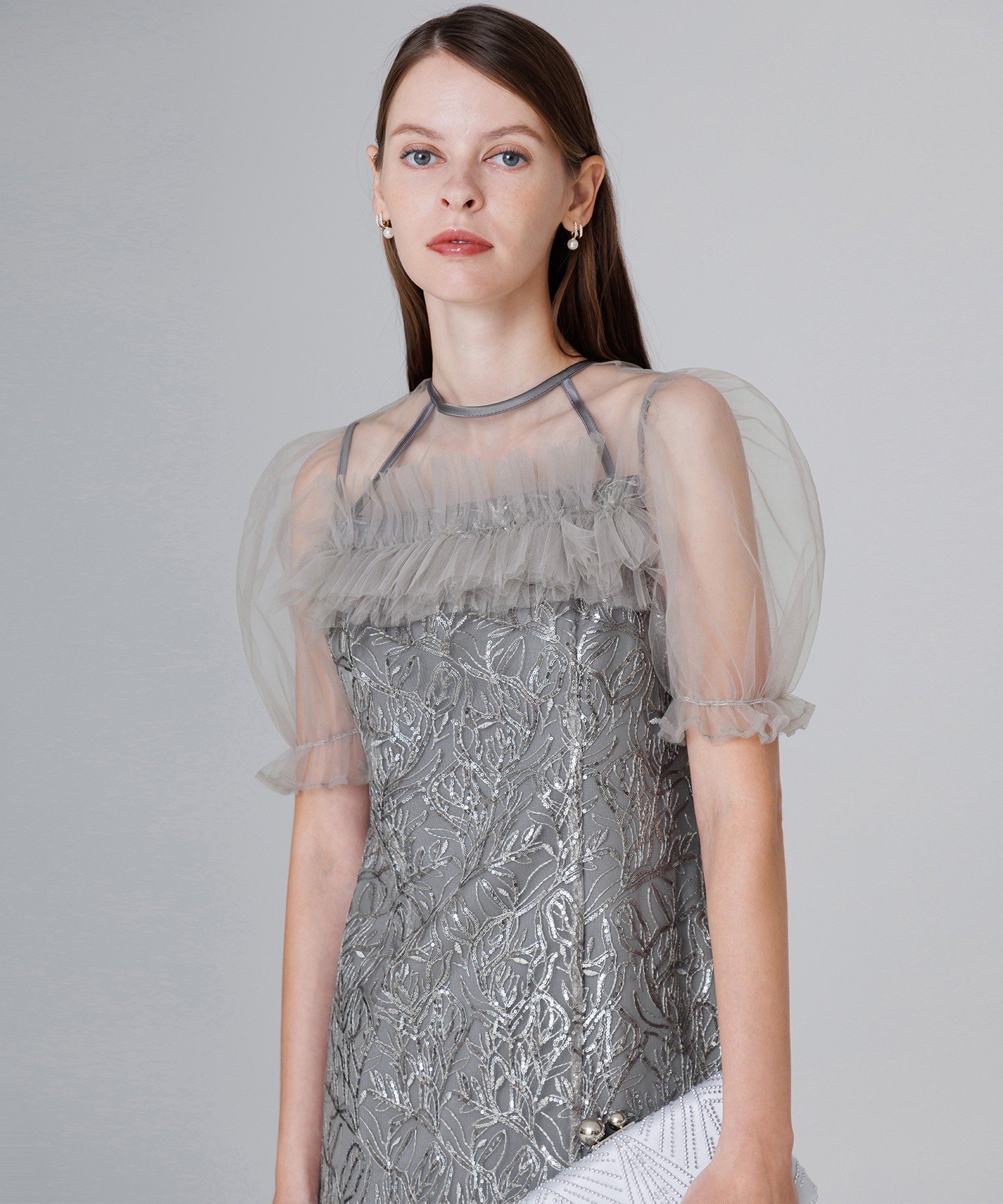 Leja｜Leja-チュールフラワースパンコールIラインワンピースドレス