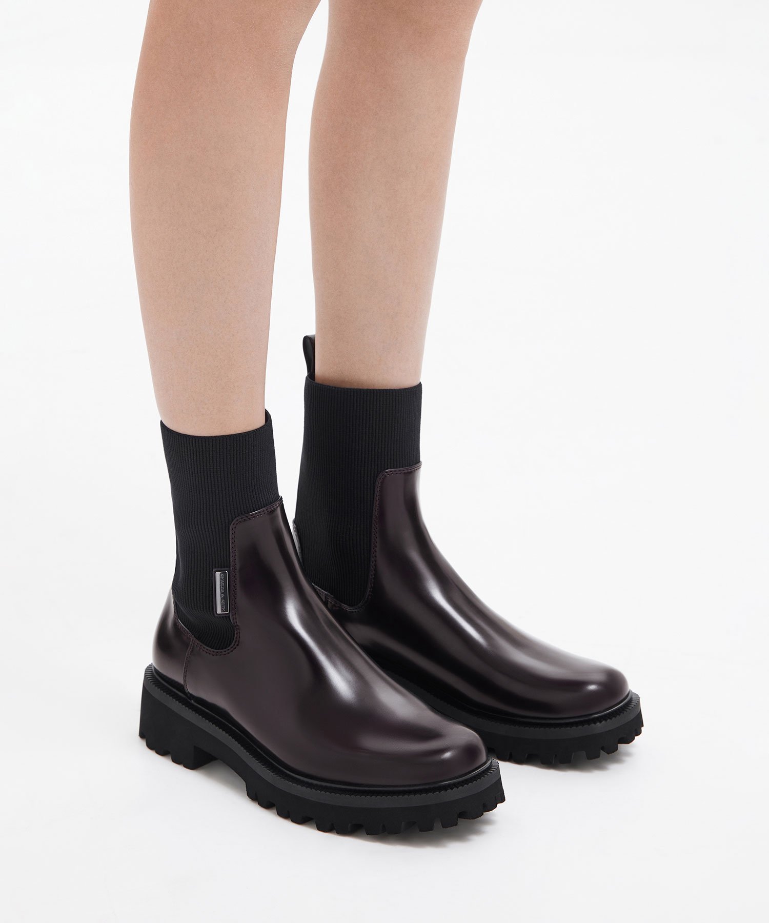 CHARLES & KEITH｜ニットソックス リッジッドソールチェルシーブーツ
