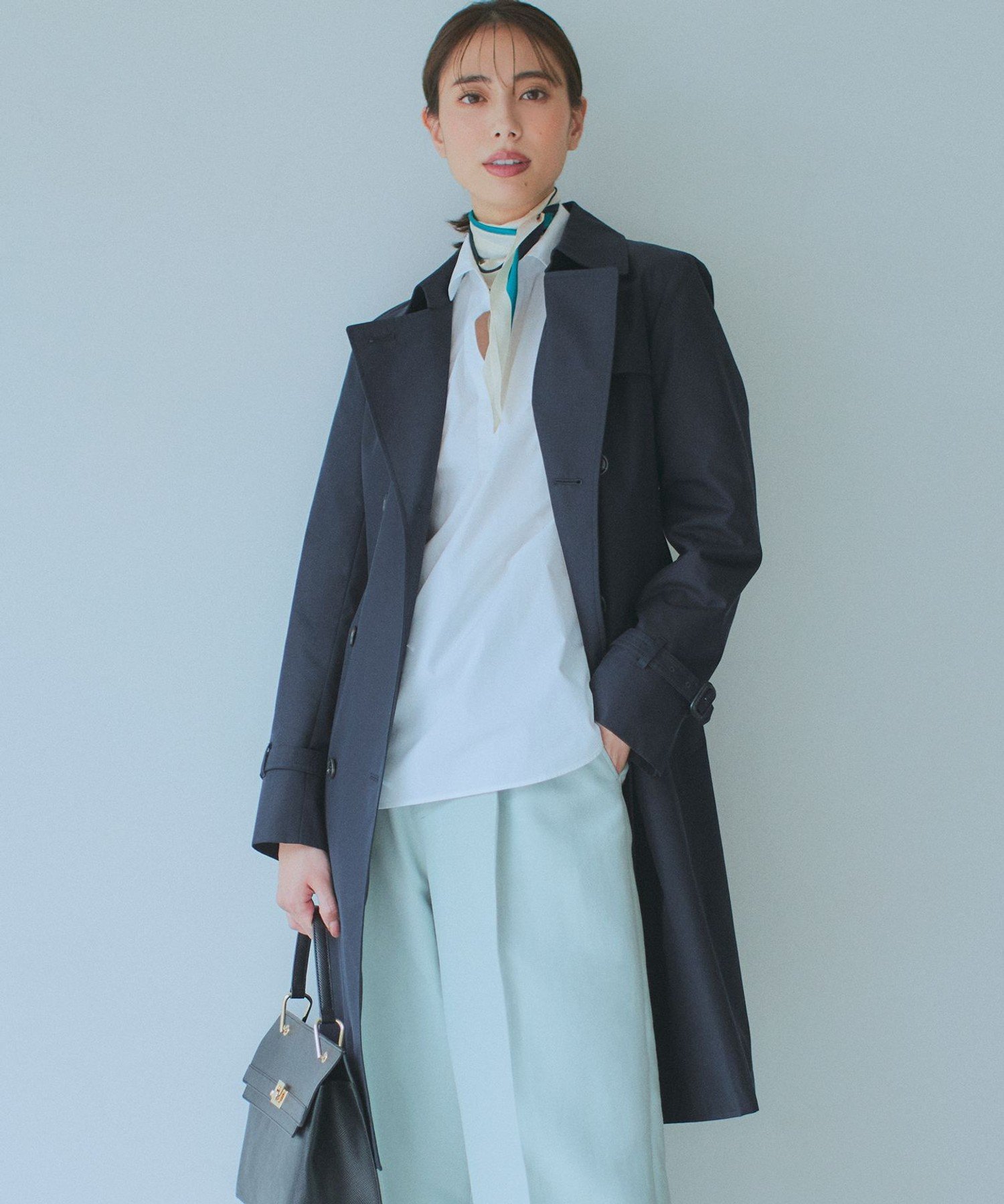 23区｜コットンポリエステルギャバジン ロング トレンチコート