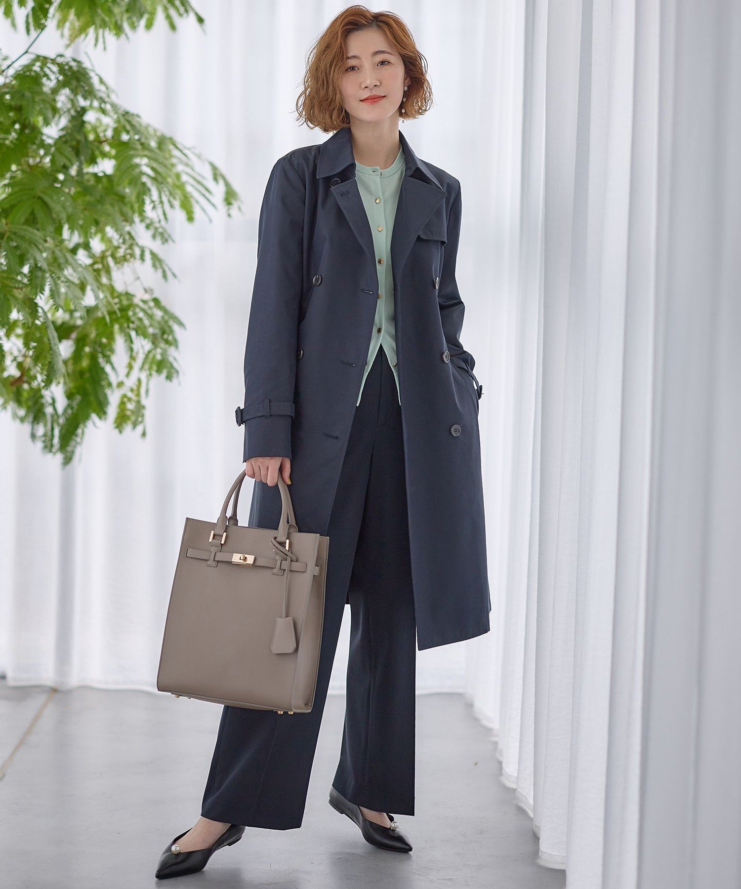 23区｜コットンポリエステルギャバジン ロング トレンチコート