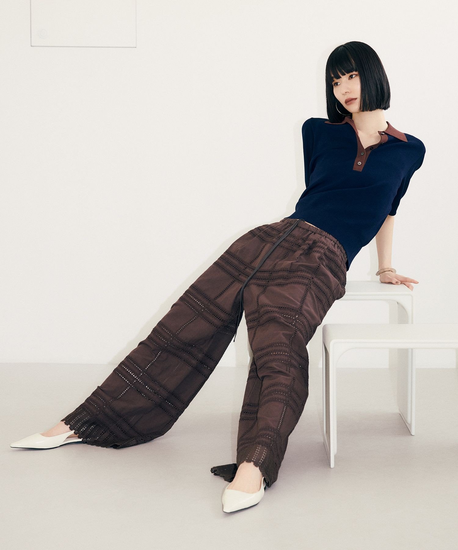 ADAM ET ROPE'｜【WEB限定】ハーフスリーブバイカラーポロニット