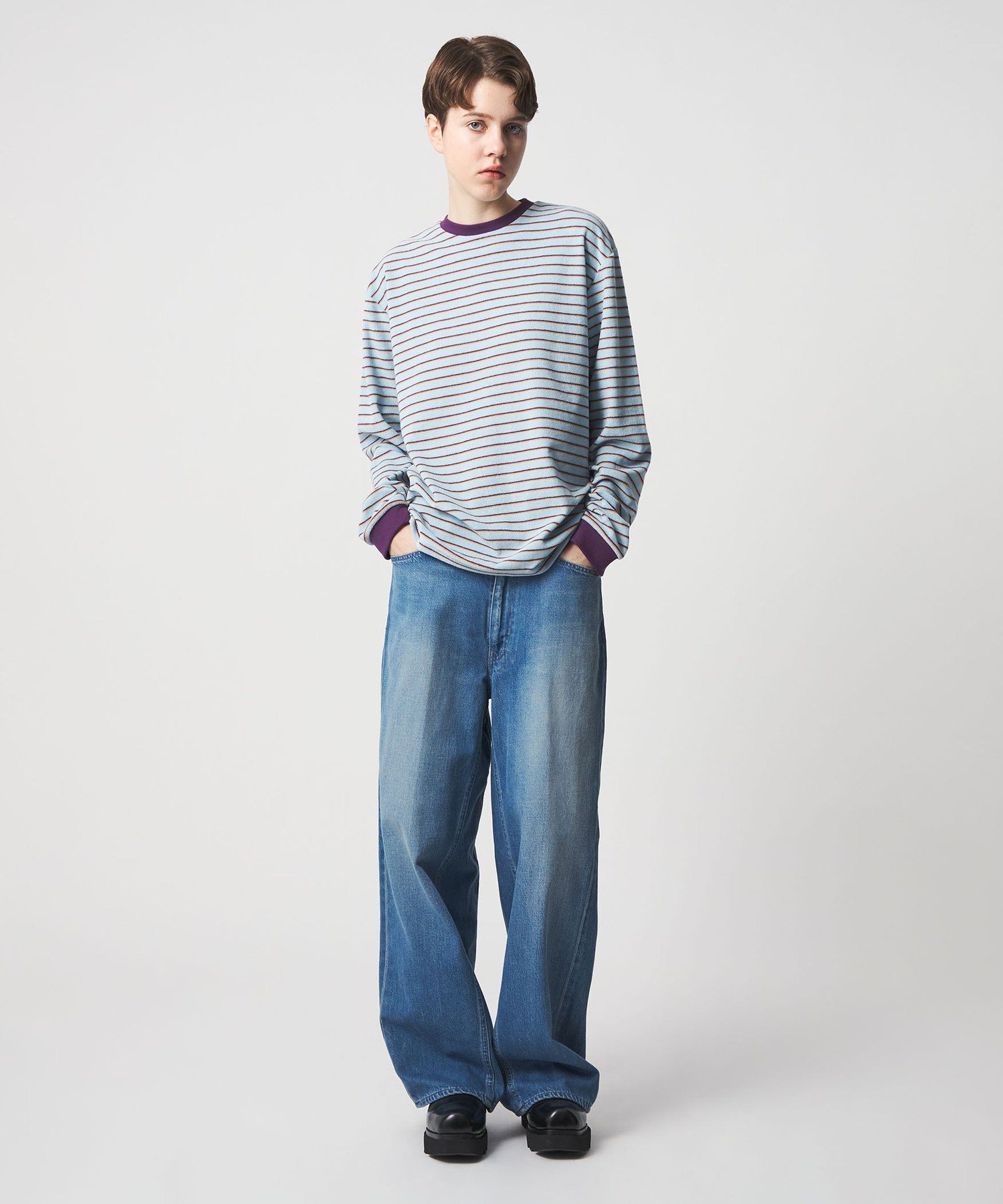 6(ROKU) パイル ボーダー ロングスリーブ Tシャツ 6(ROKU)＞パイル ボーダー ロングスリーブ Tシャツ