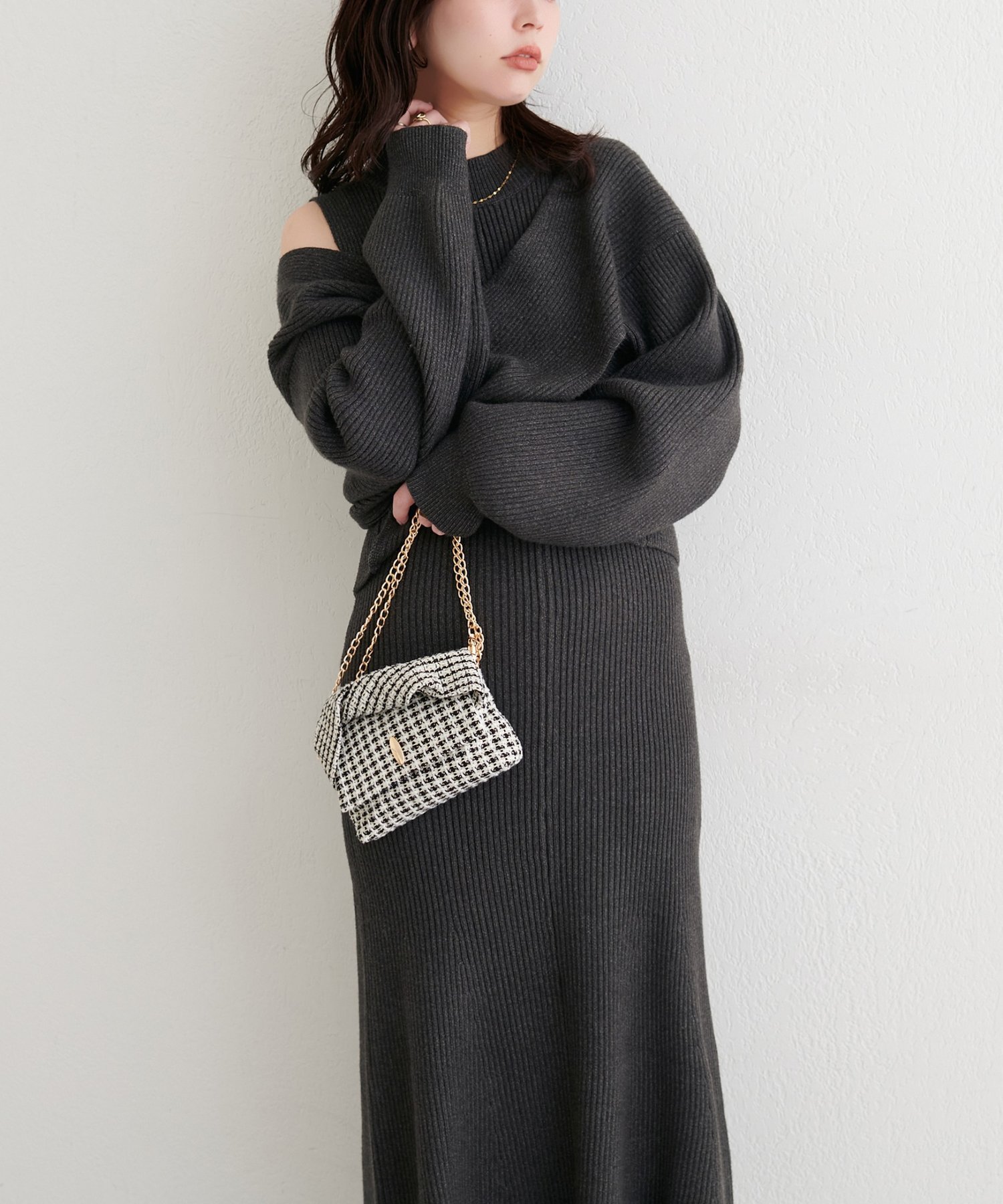 natural couture｜前後2WAYクロスリボンニット×ワンピースSET