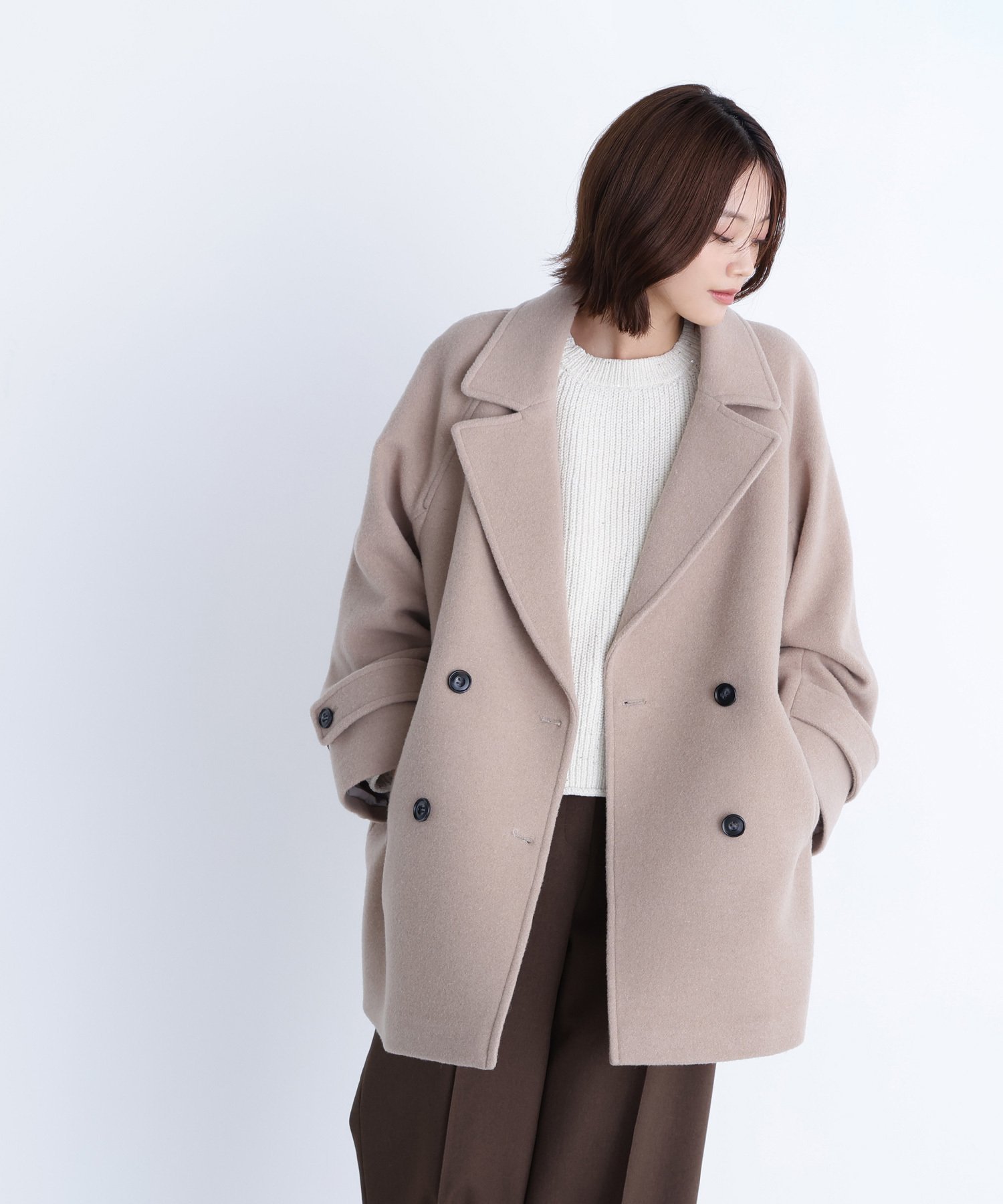 NATURAL BEAUTY BASIC｜ダブルブレストフォルムミドルコート | Rakuten