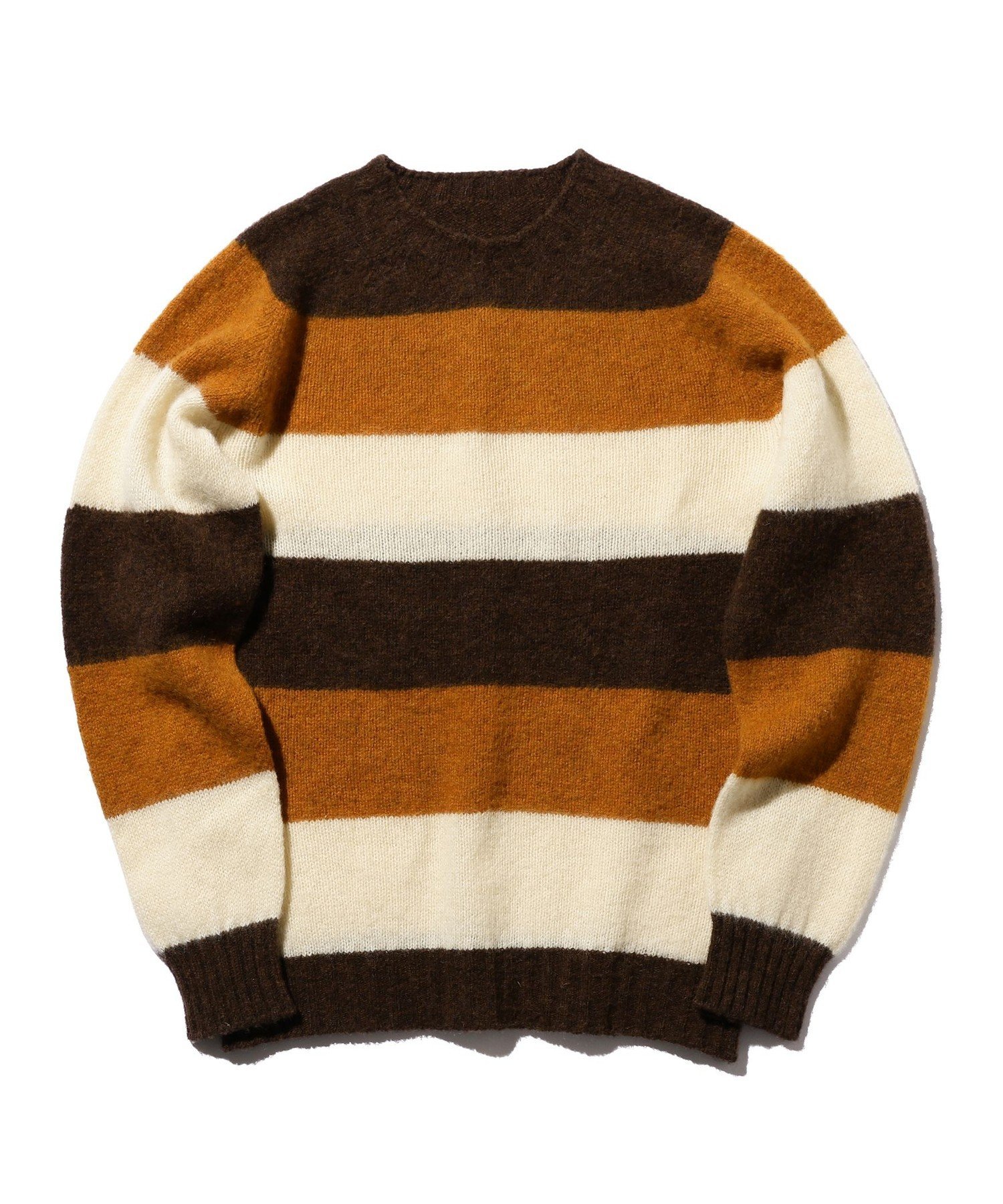BEAMS MEN｜ BEAMS PLUS / ストライプクルーネック シャギーニット