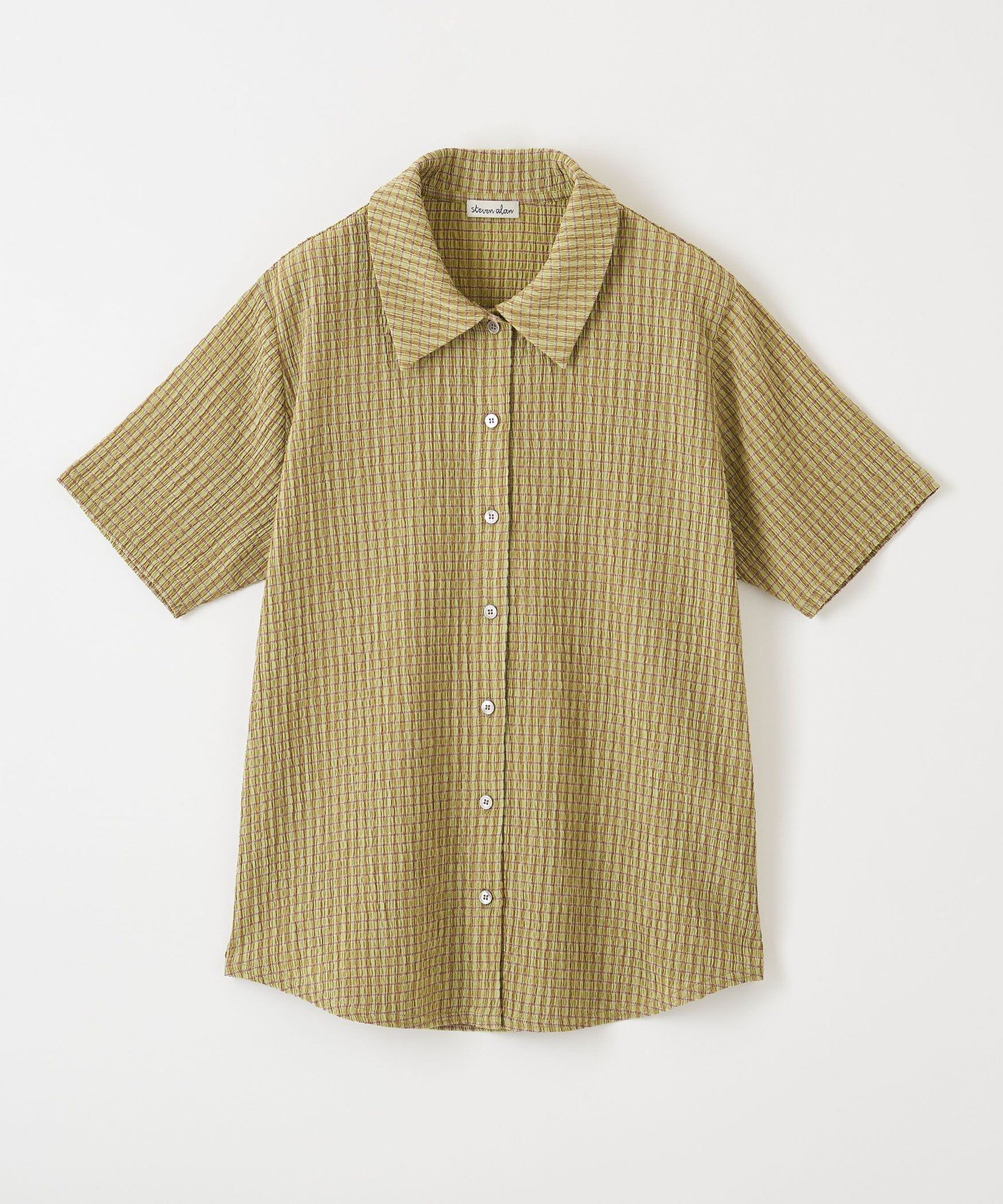 steven alan クレープ チェック ハーフスリーブ シャツ